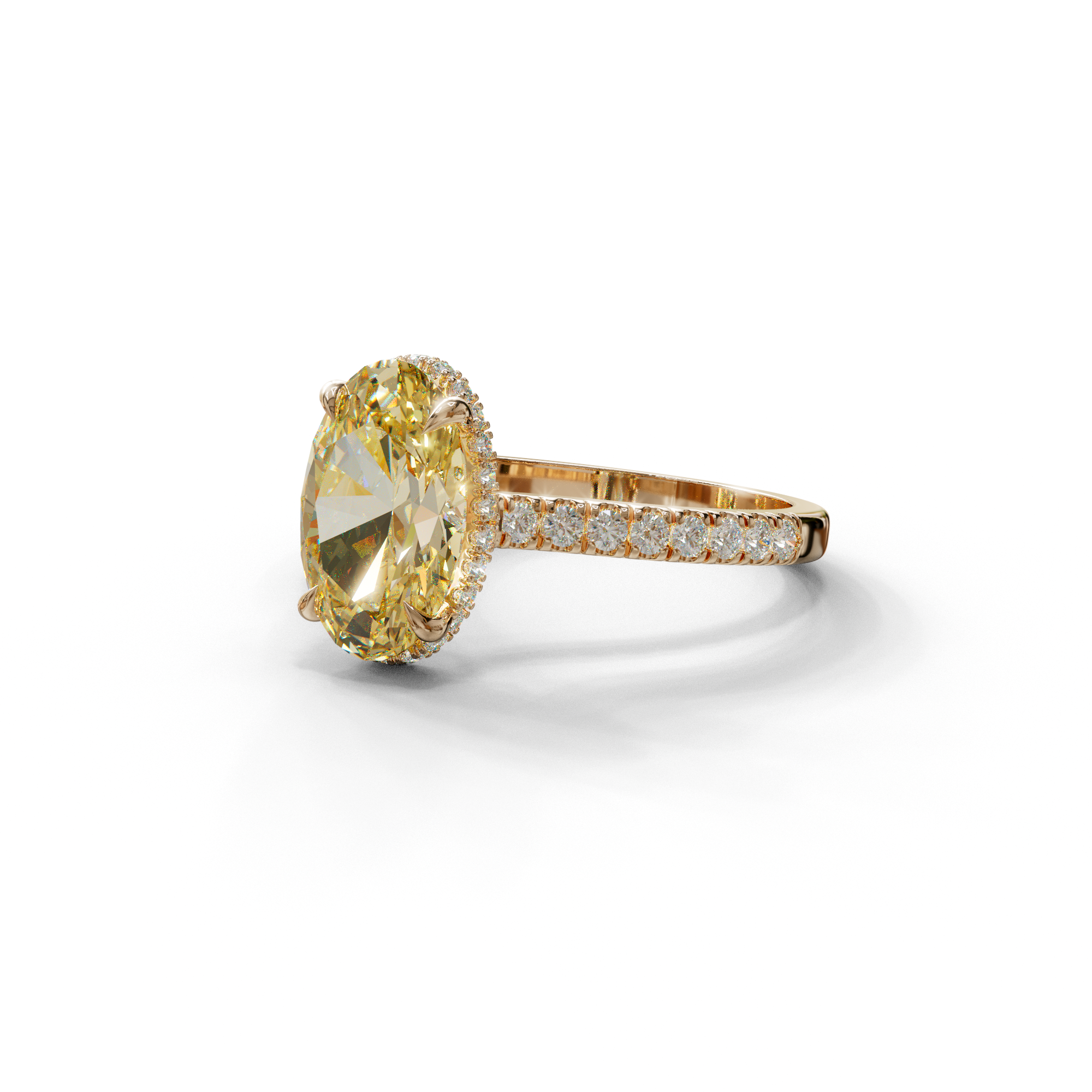 2.5 Carat Yellow Oval Hidden Halo & Pave Setting Lab Diamond Ring - Eblouissant