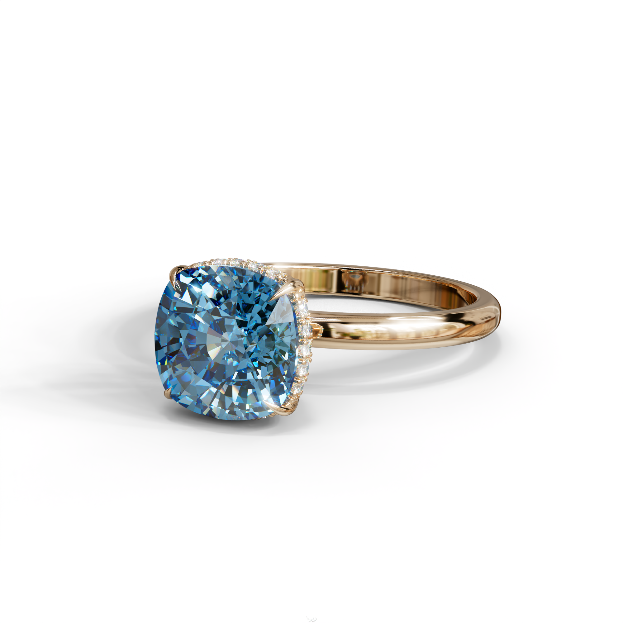3 Carat Blue Cushion Lab Diamond Hidden Halo Ring