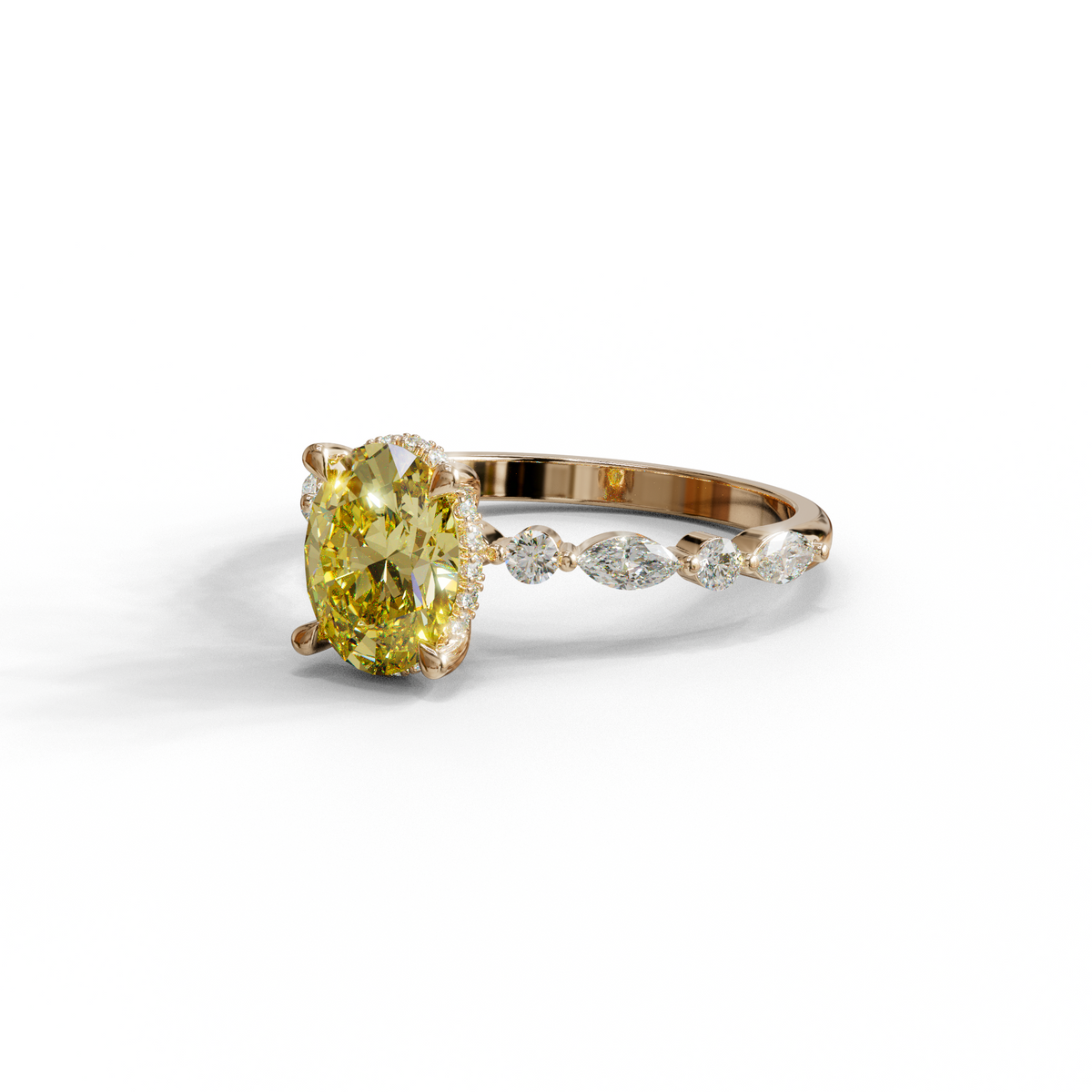 2 Carat Yellow Oval Cut Hidden Halo & Pave Lab Diamond Ring - Laina