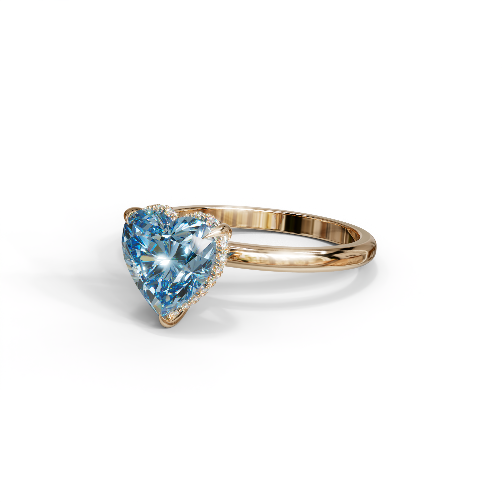 3 Carat Blue Heart Cut Hidden Halo Set Lab Grown Diamond Engagement Ring