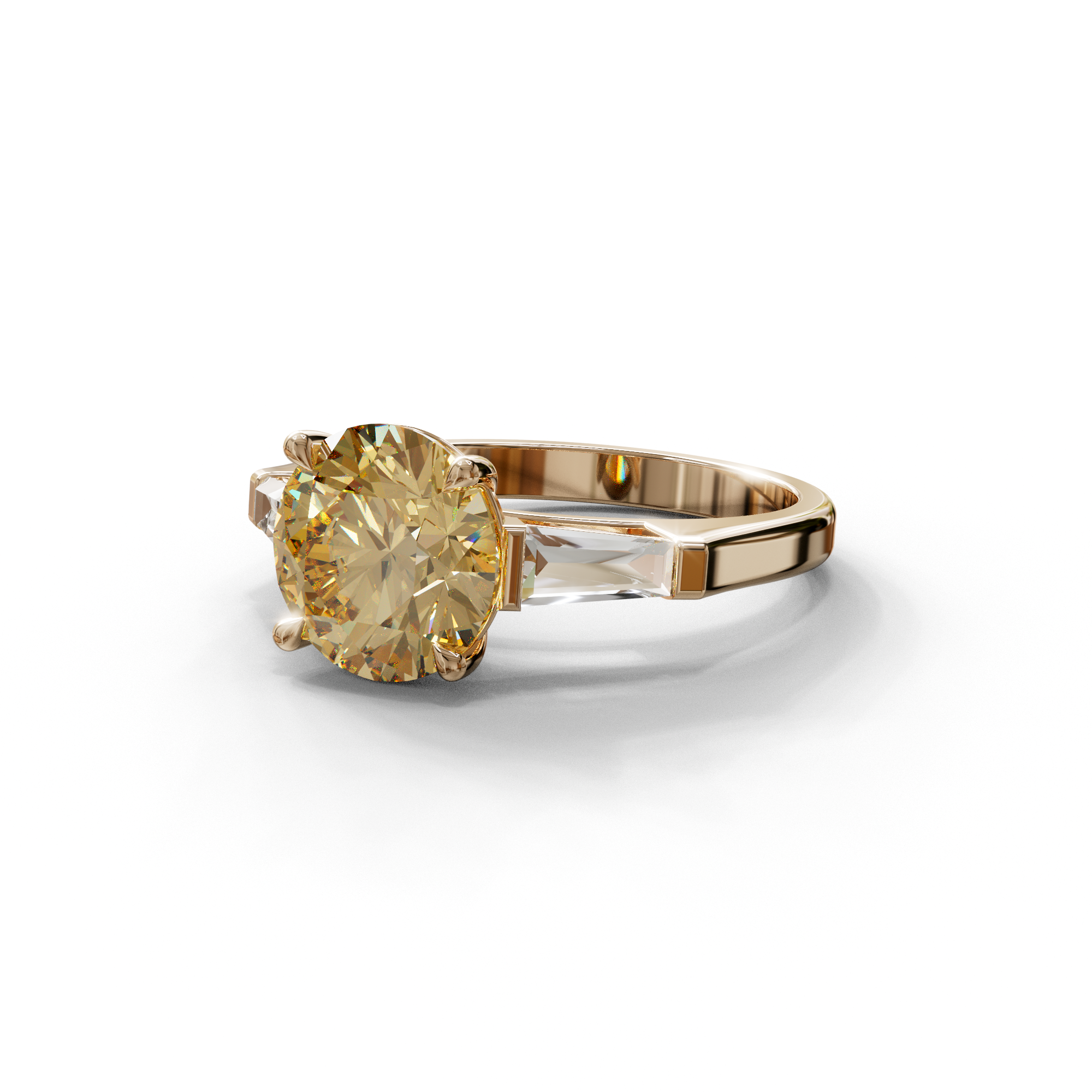 3 Carat Yellow Round & Tapered Cut Multi Stone Lab Diamond Ring - Reflection