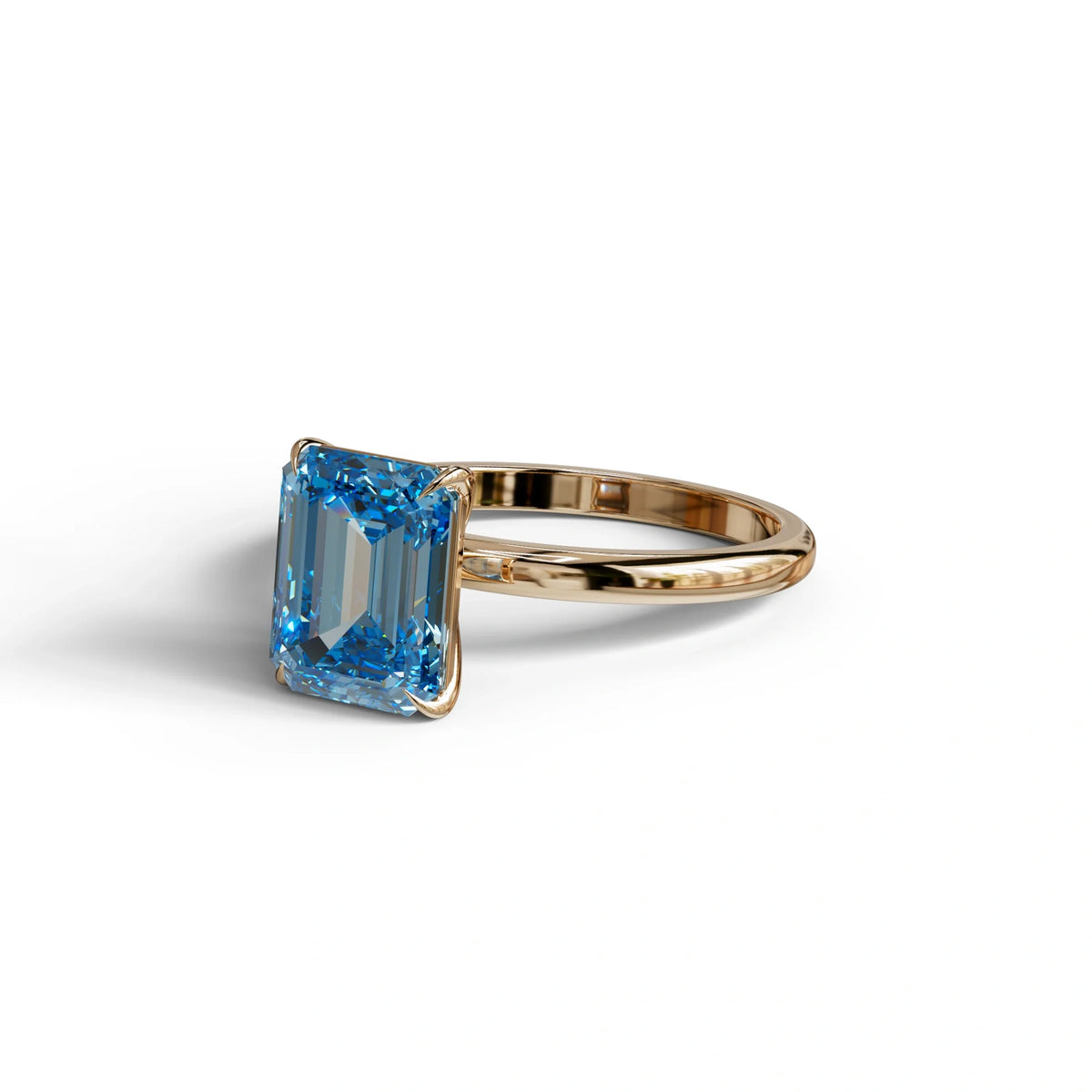 Fancy Blue Emerald Cut Solitaire Lab Grown Diamond Engagement Ring - Vanessa