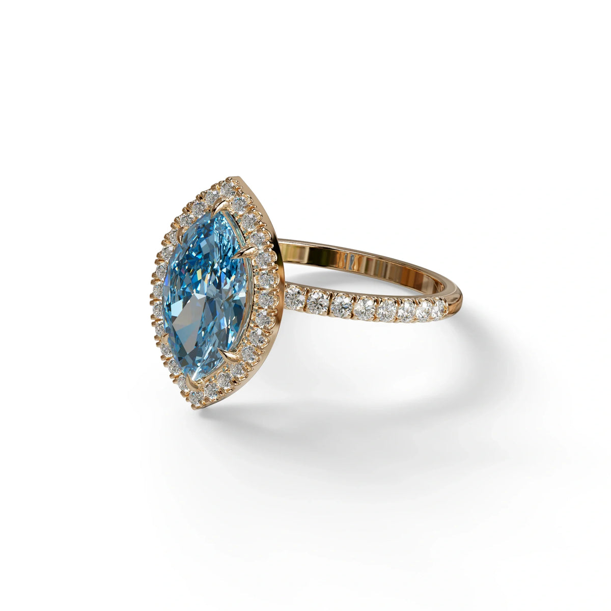 Blue Marquise Cut Halo & Pave Lab Grown Diamond Engagement Ring - Simplicity