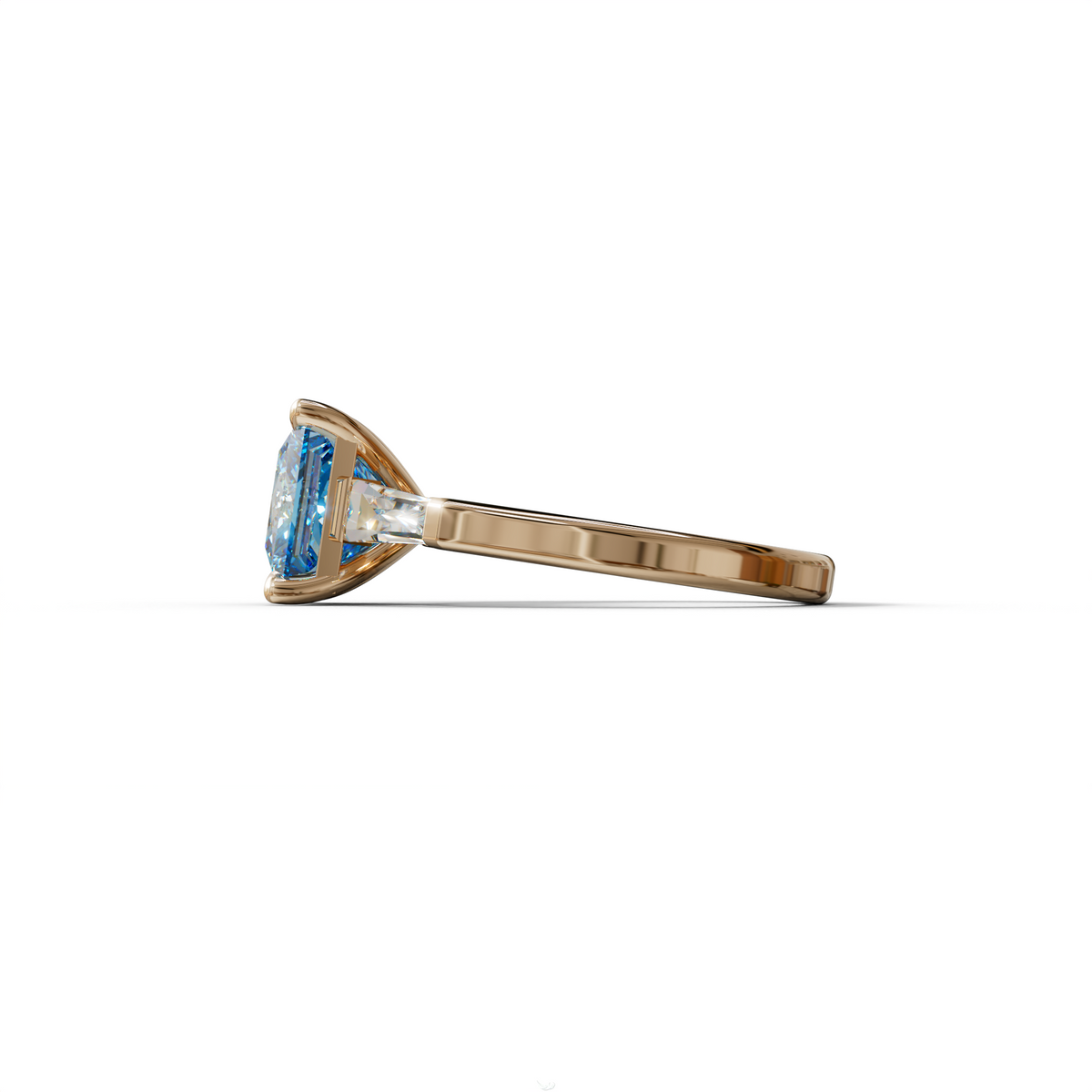 3 Carat Blue Princess & Baguette Cut Lab Grown Diamond Ring - Alluring