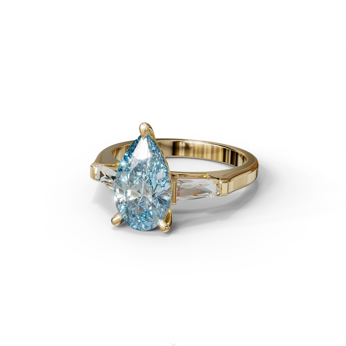 3 Carat Pear Cut Blue Lab Diamond Engagement Ring - Bella