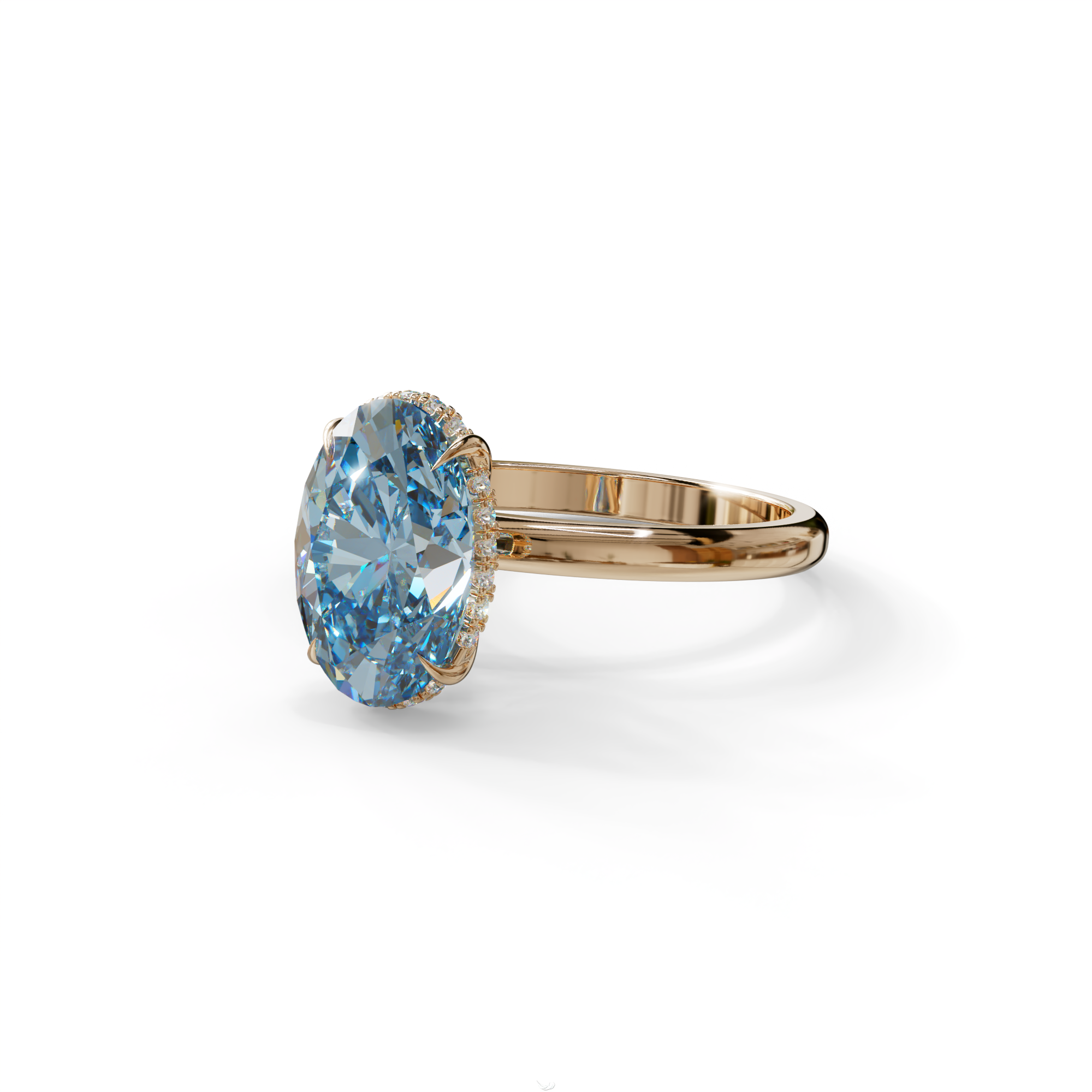 2.5 Carat Blue Oval Cut Hidden Halo Lab Diamond Ring - Mi Amor