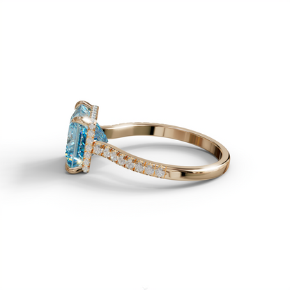 3 Carat Blue Square‑Cut Center Stone Engagement Ring – Hidden Halo & Pavé Design