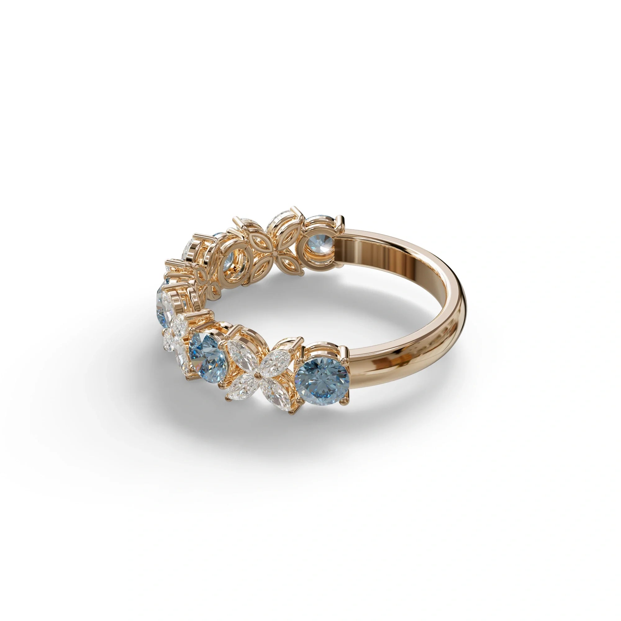 Yellow Gold Marquise & Round Brilliant Diamond Flower Cluster Ring - 18k Gold