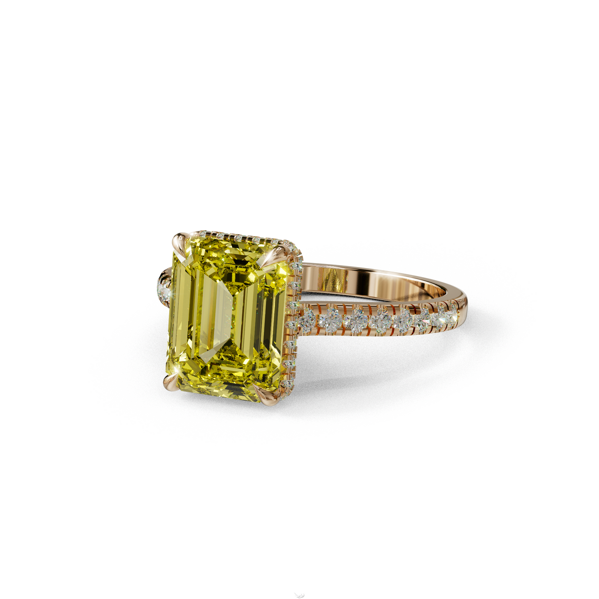 2.5 Ct Yellow Emerald Cut Lab Diamond In Hidden Halo & Pave Setting RIng - Siena