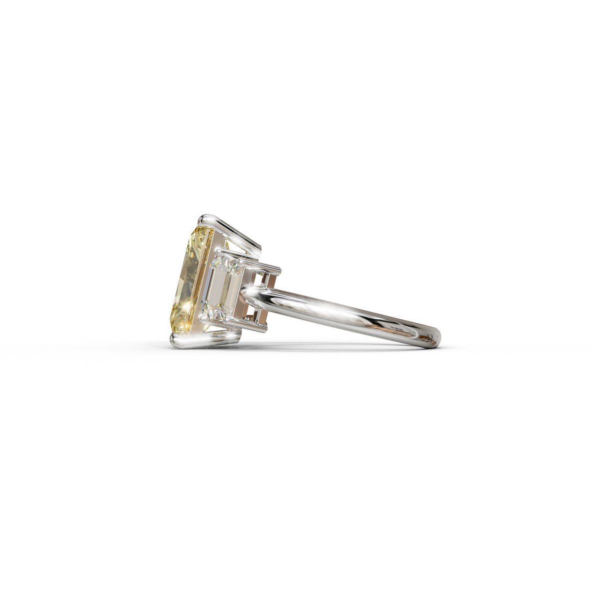 4 Carat Yellow Radiant & Trapezoid Three Stone Engagement Ring - Embrace