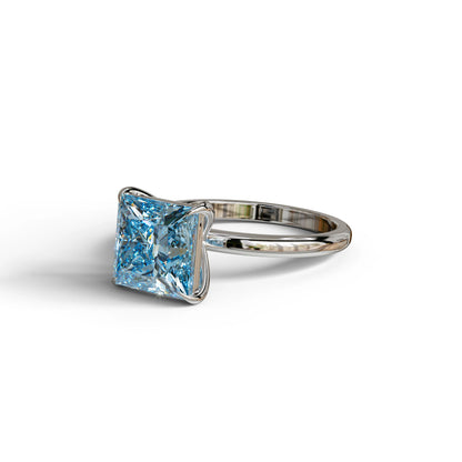 Fancy Blue Princess Cut Solitaire Lab Grown Diamond Engagement Ring - Speyeria
