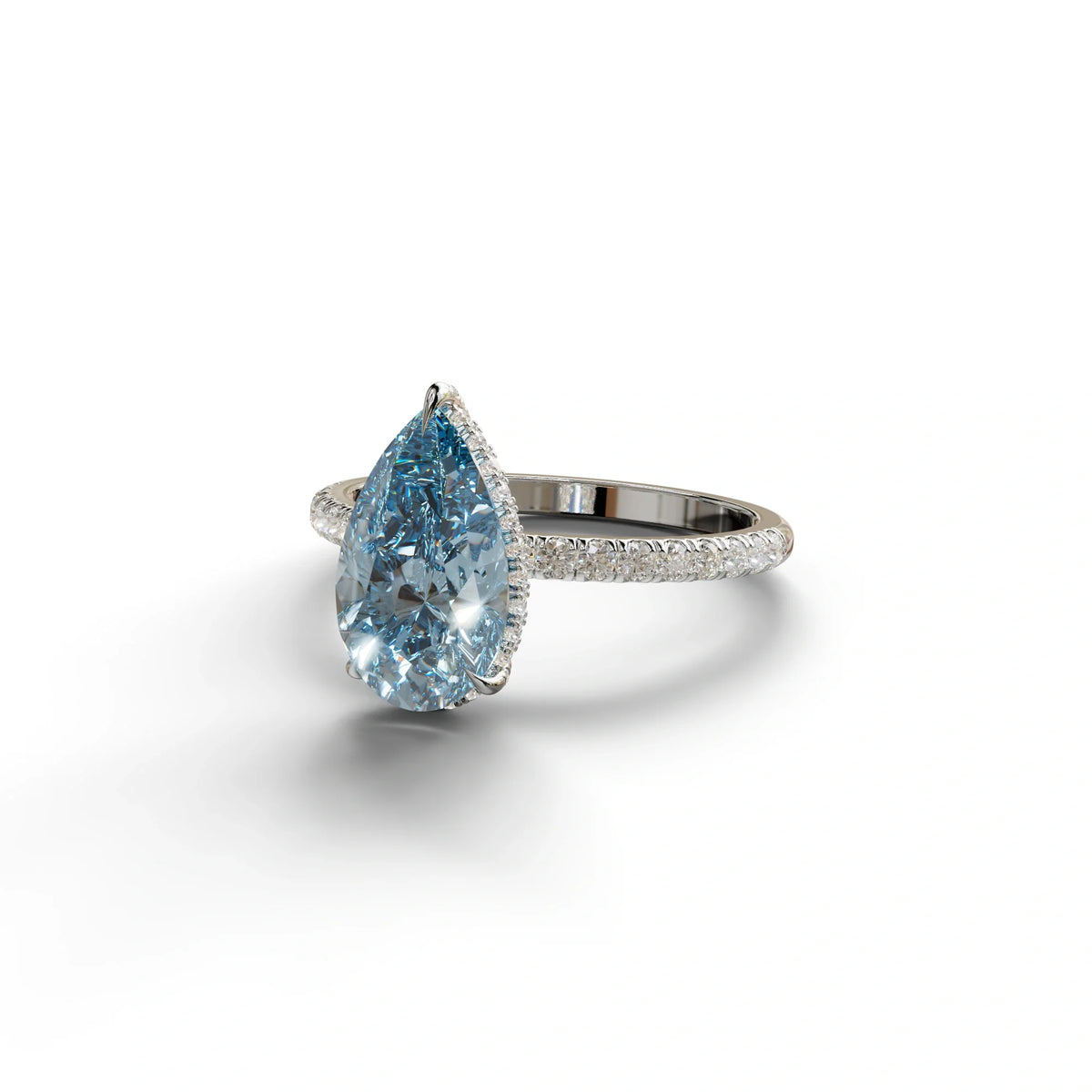 2 Carat Blue Pear Cut Hidden Halo & Pave Lab Diamond Ring
