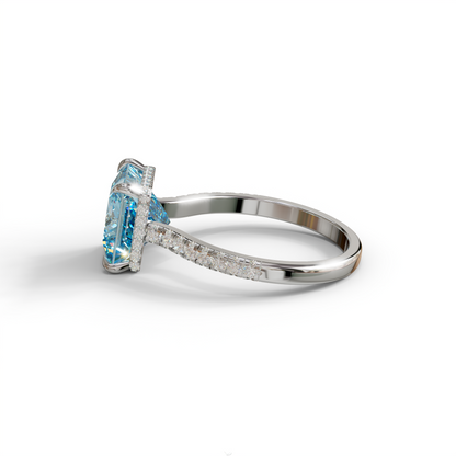 3 Carat Blue Square‑Cut Center Stone Engagement Ring – Hidden Halo & Pavé Design