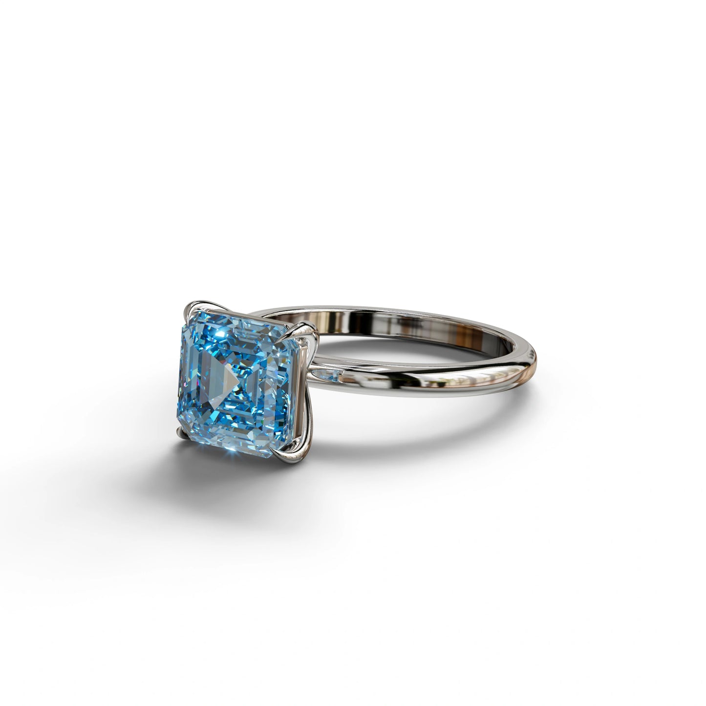 Fancy Blue Asscher Cut Solitaire Lab Grown Diamond Engagement Ring - Fabriciana