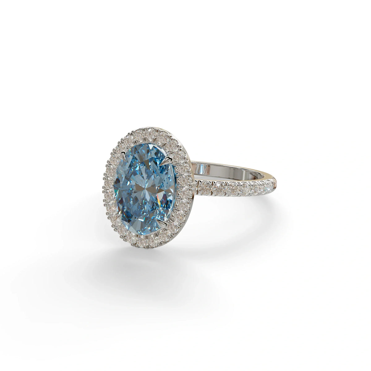 Blue Oval Cut Halo & Pave Lab Grown Diamond Engagement Ring - AnnaBella