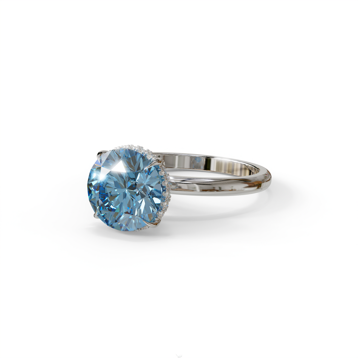 3 Carat Round Blue Hidden Halo Lab Diamond Ring - Luxe Cercle