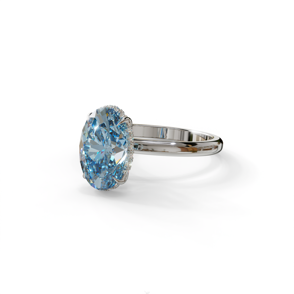 2.5 Carat Blue Oval Cut Hidden Halo Lab Diamond Ring - Mi Amor