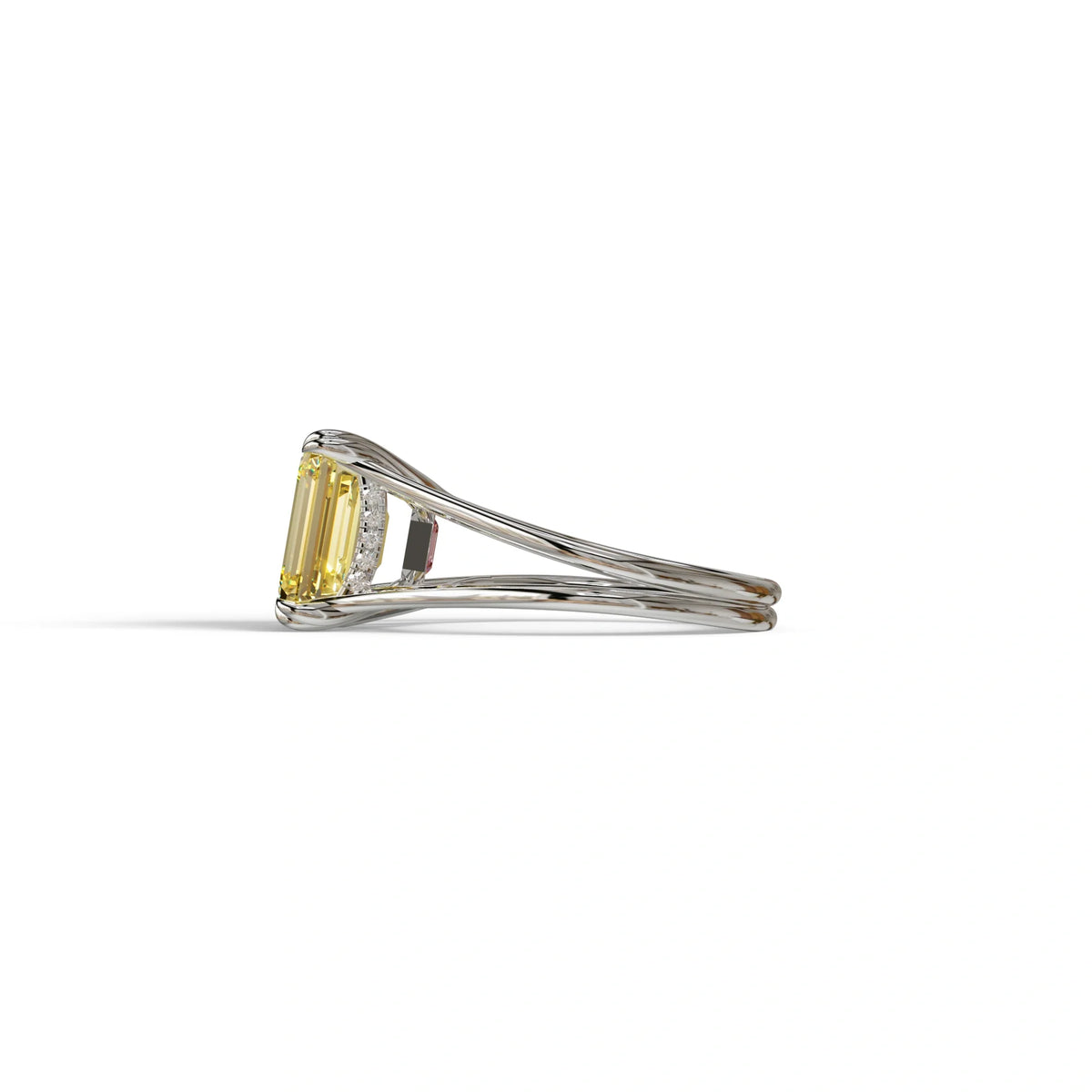 4 Carat Fancy Yellow Emerald Cut Lab Grown Diamond Engagement Ring - Tesira