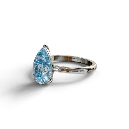 Fancy Blue Pear Cut Solitaire Lab Grown Diamond Engagement Ring - Maniola