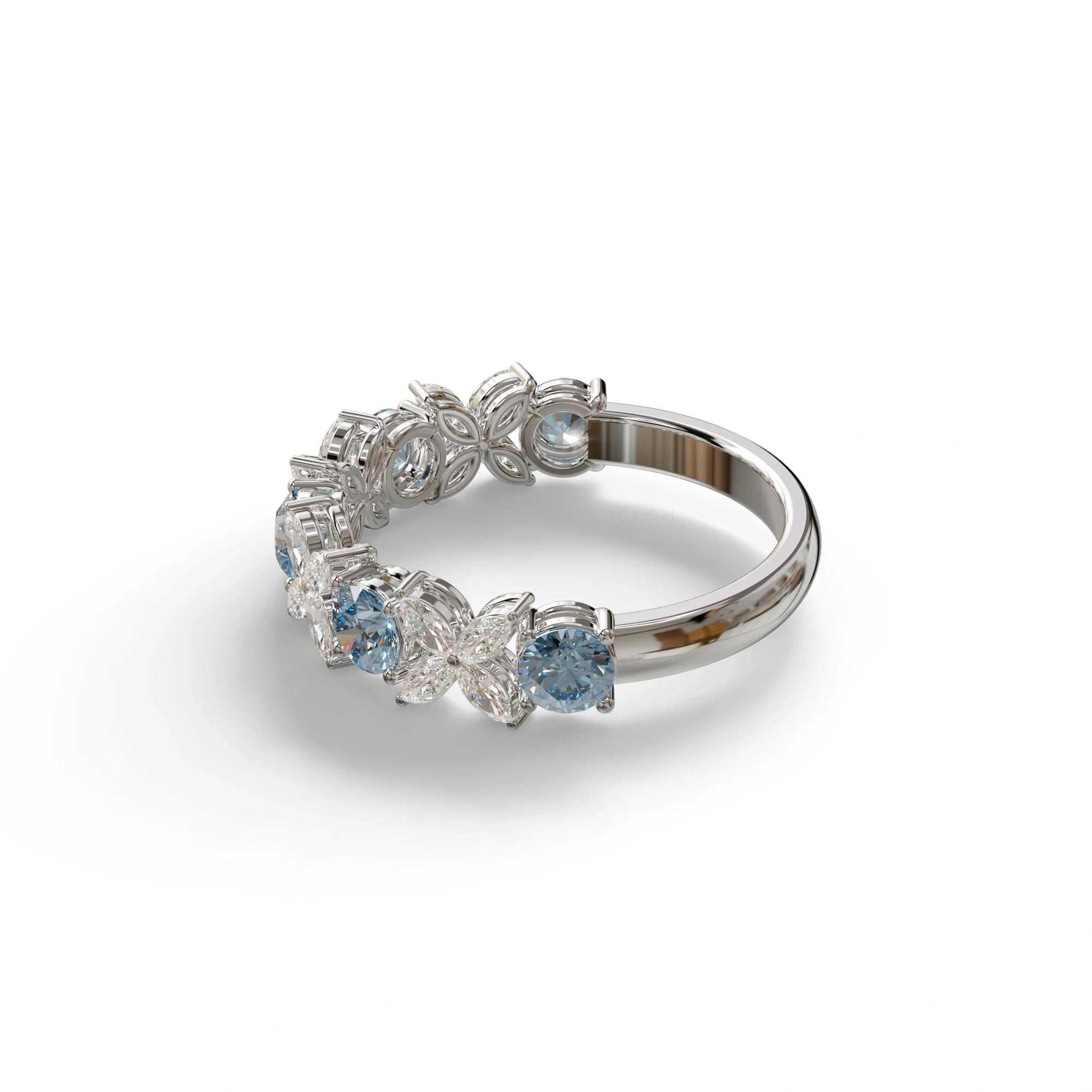 Yellow Gold Marquise & Round Brilliant Diamond Flower Cluster Ring - 18k Gold