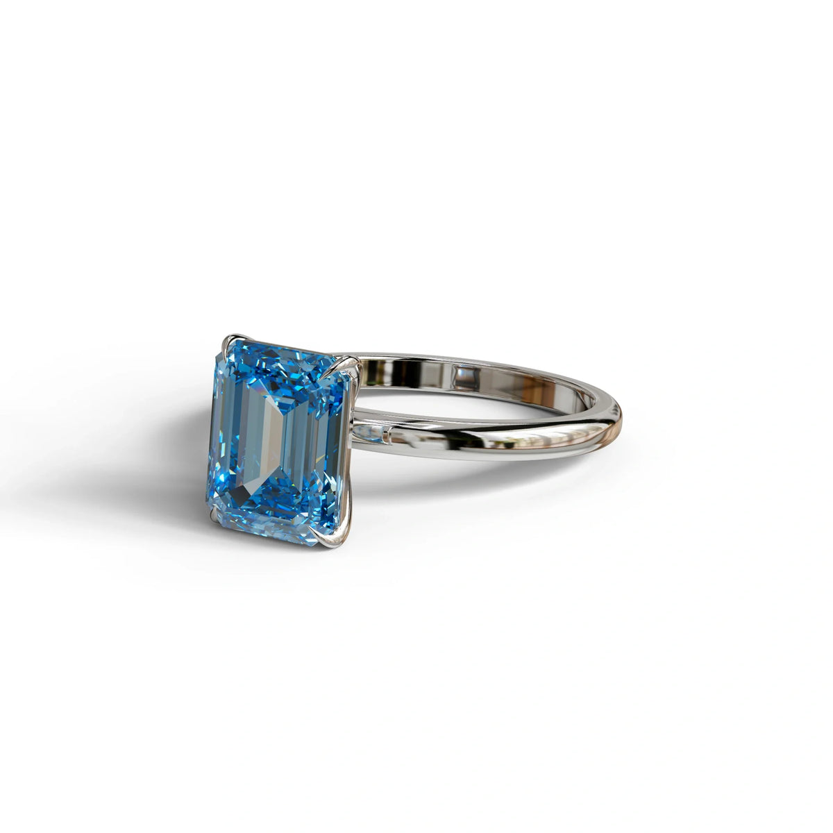 Fancy Blue Emerald Cut Solitaire Lab Grown Diamond Engagement Ring - Vanessa