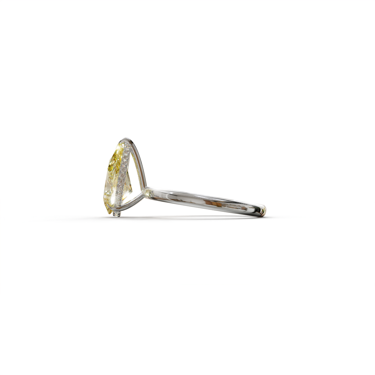 3.5 Carat Yellow Pear Cut Hidden Halo Lab Diamond Ring
