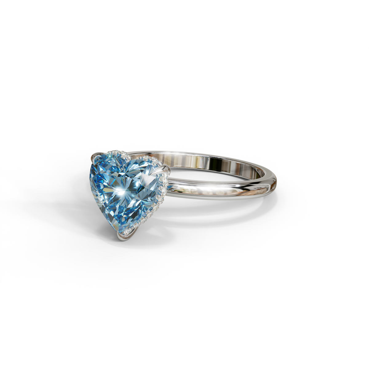 3 Carat Blue Heart Cut Hidden Halo Set Lab Grown Diamond Engagement Ring