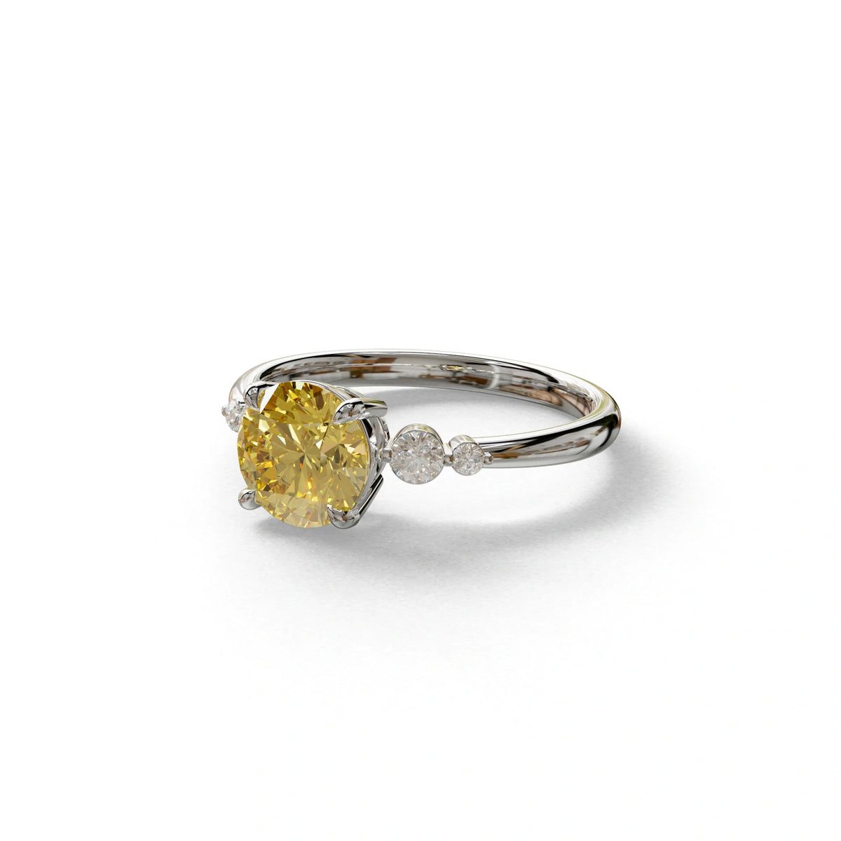 Yellow Round Three Stone Lab Grown Diamond Engagement Ring - Romance