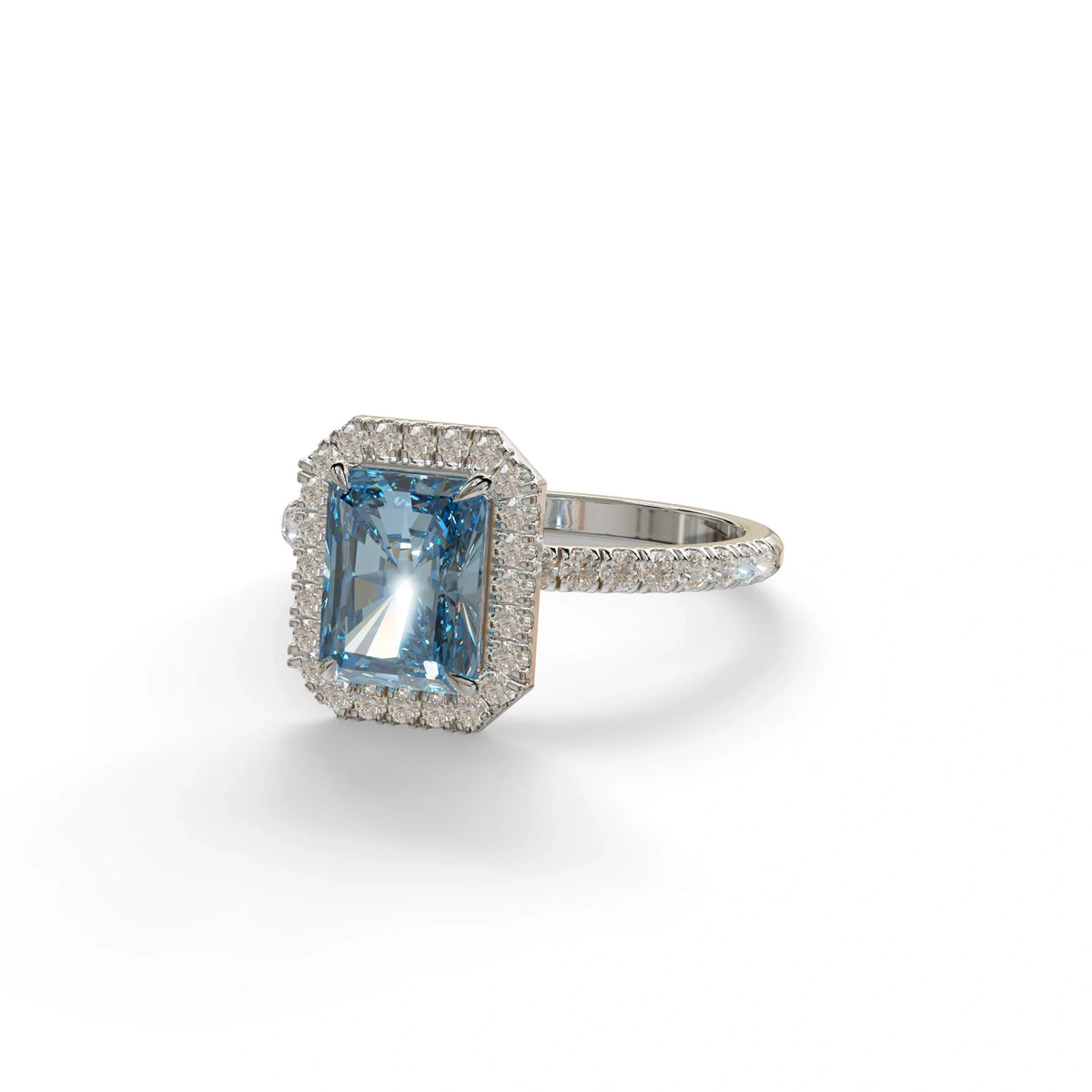 Blue Radiant Cut Halo & Pave Lab Grown Diamond Engagement Ring - Madison
