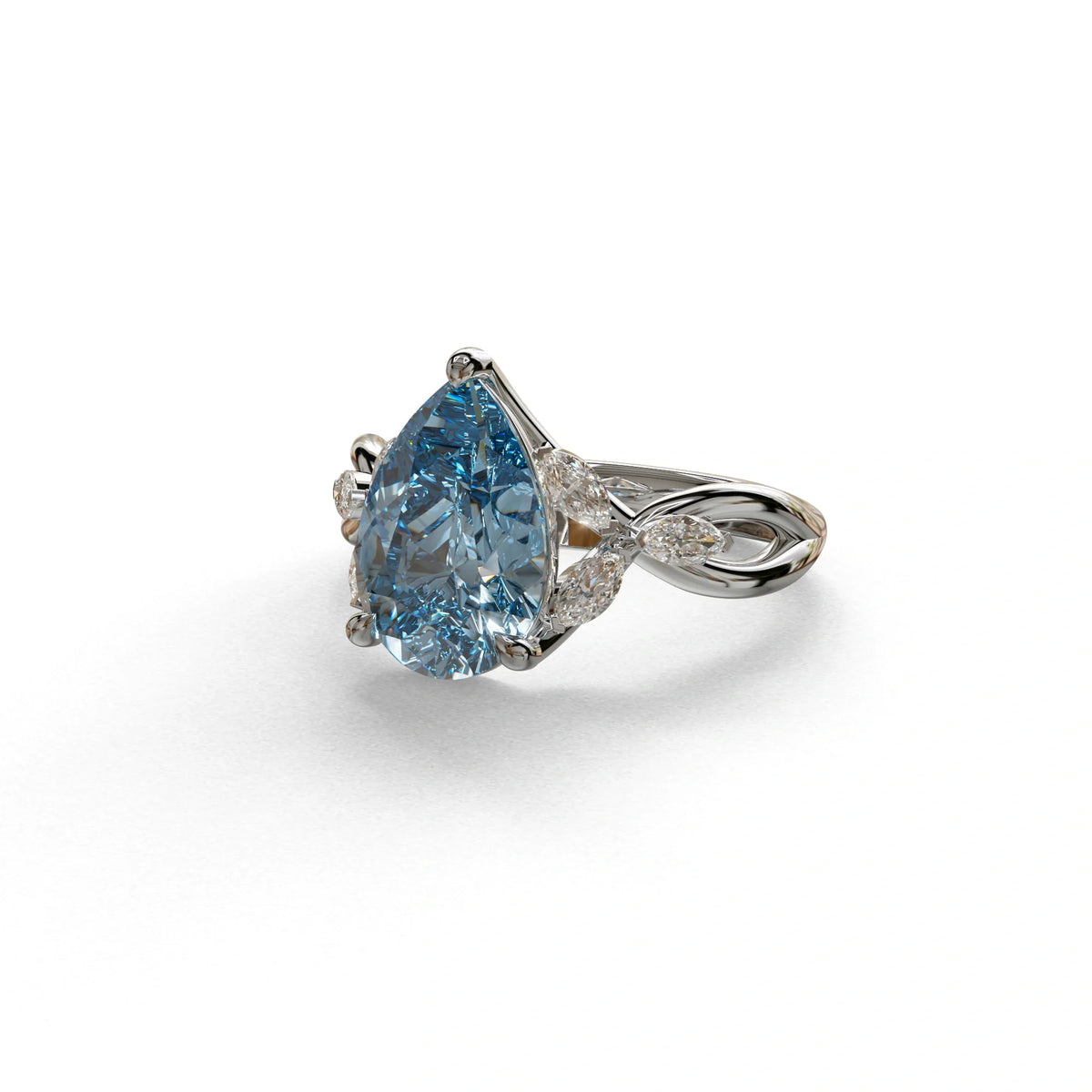 3 Carat Blue Pear Cut Cluster-Vintage Setting Lab Grown Diamond Ring - Celena
