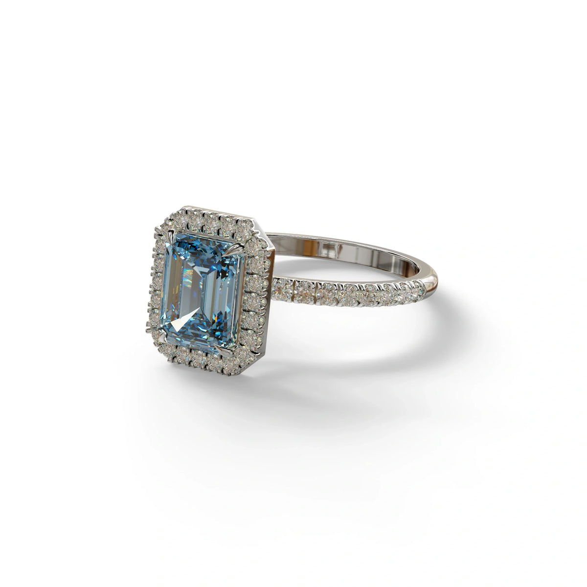 Blue Emerald Cut Halo & Pave Lab Grown Diamond Engagement Ring - Viola