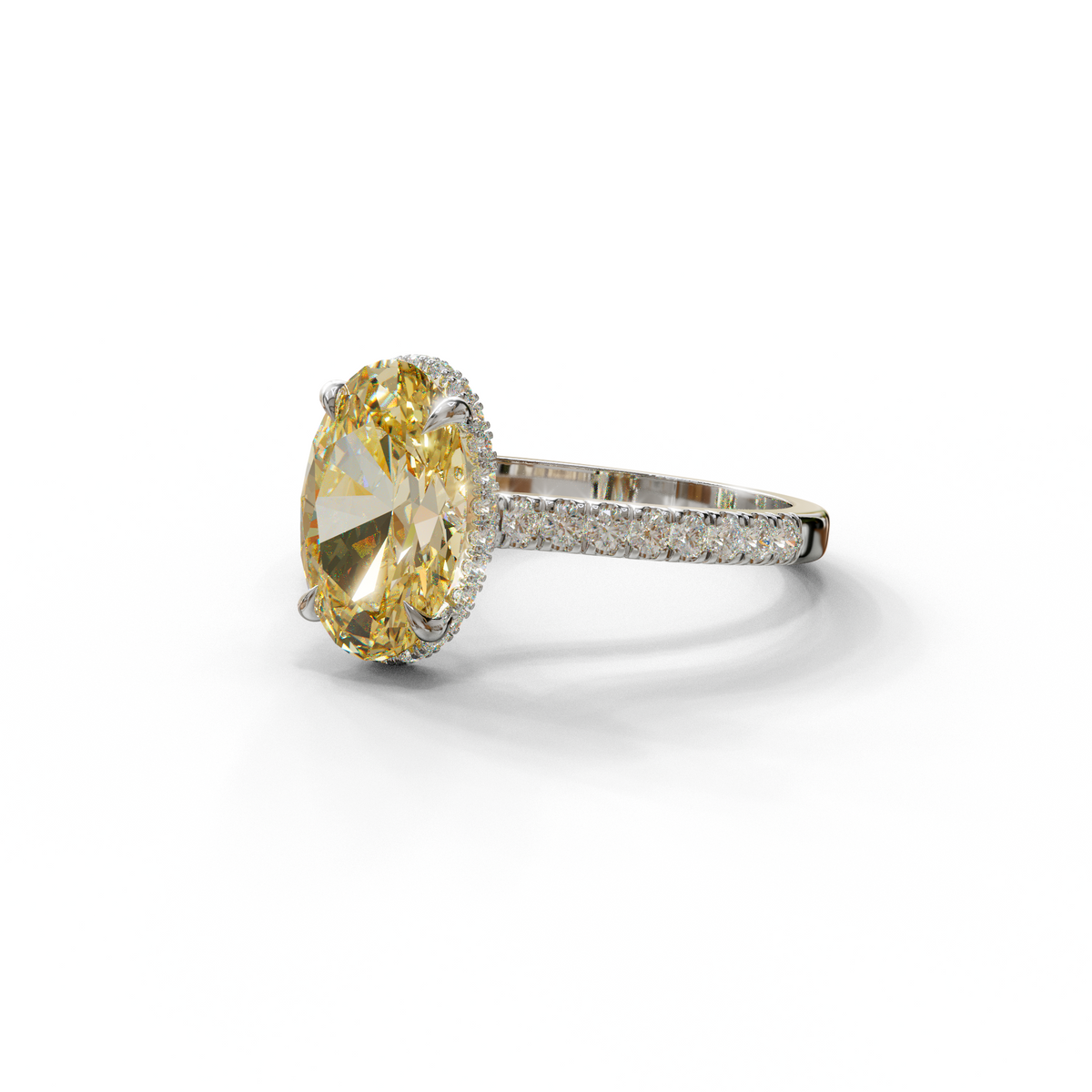 2.5 Carat Yellow Oval Hidden Halo & Pave Setting Lab Diamond Ring - Eblouissant