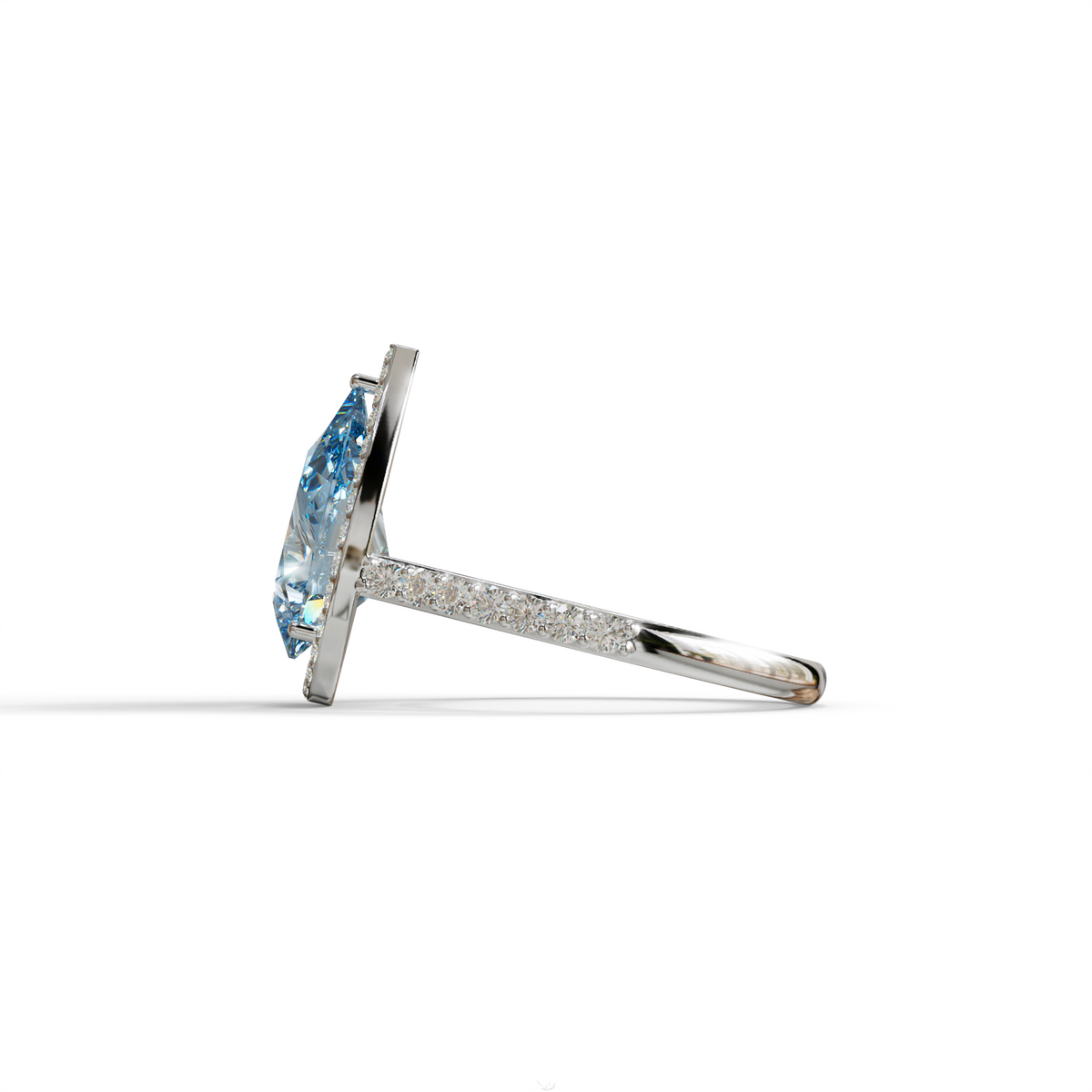 3 Carat Blue Pear Cut Halo & Pave Setting Lab Grown Diamond Ring - Madona