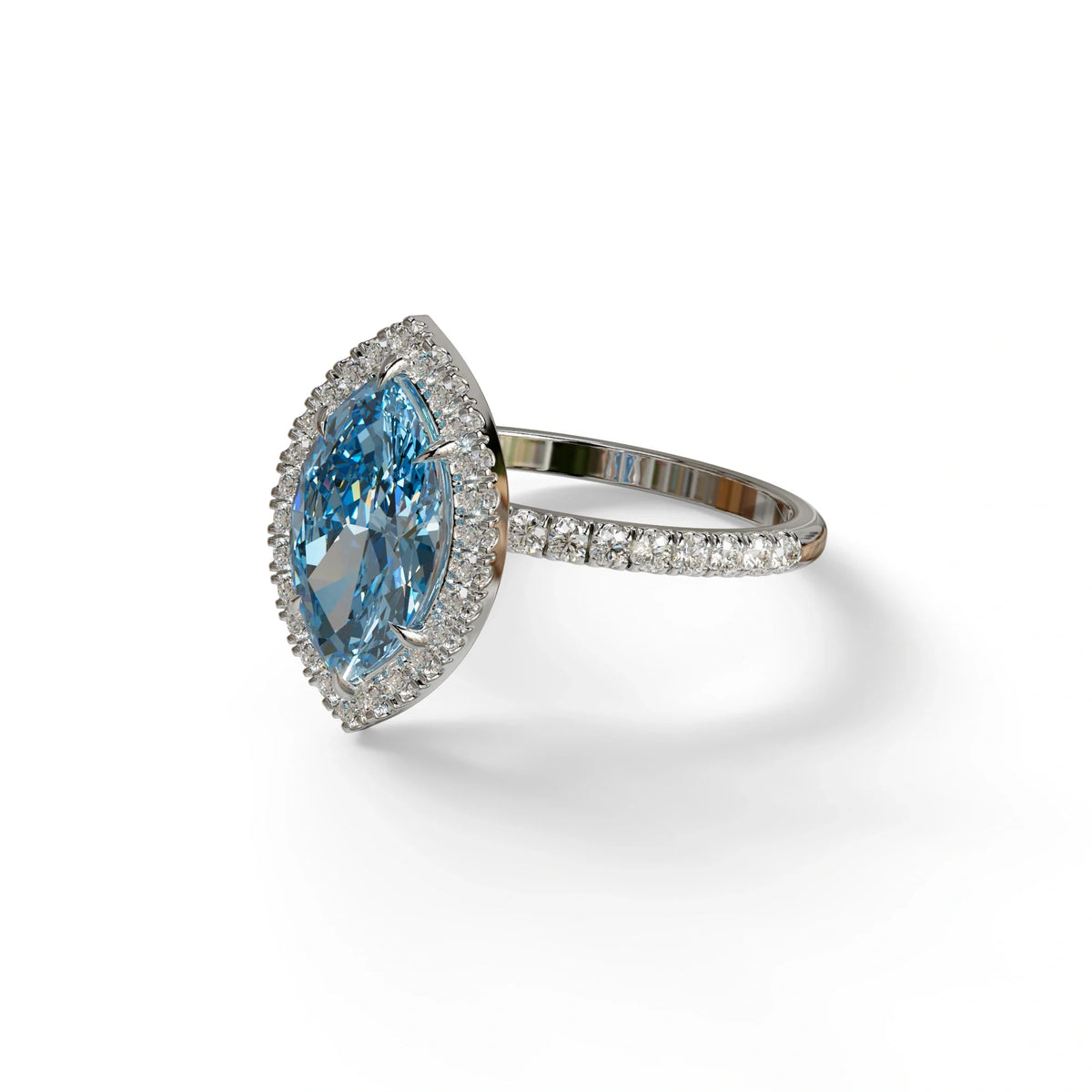 Blue Marquise Cut Halo & Pave Lab Grown Diamond Engagement Ring - Simplicity