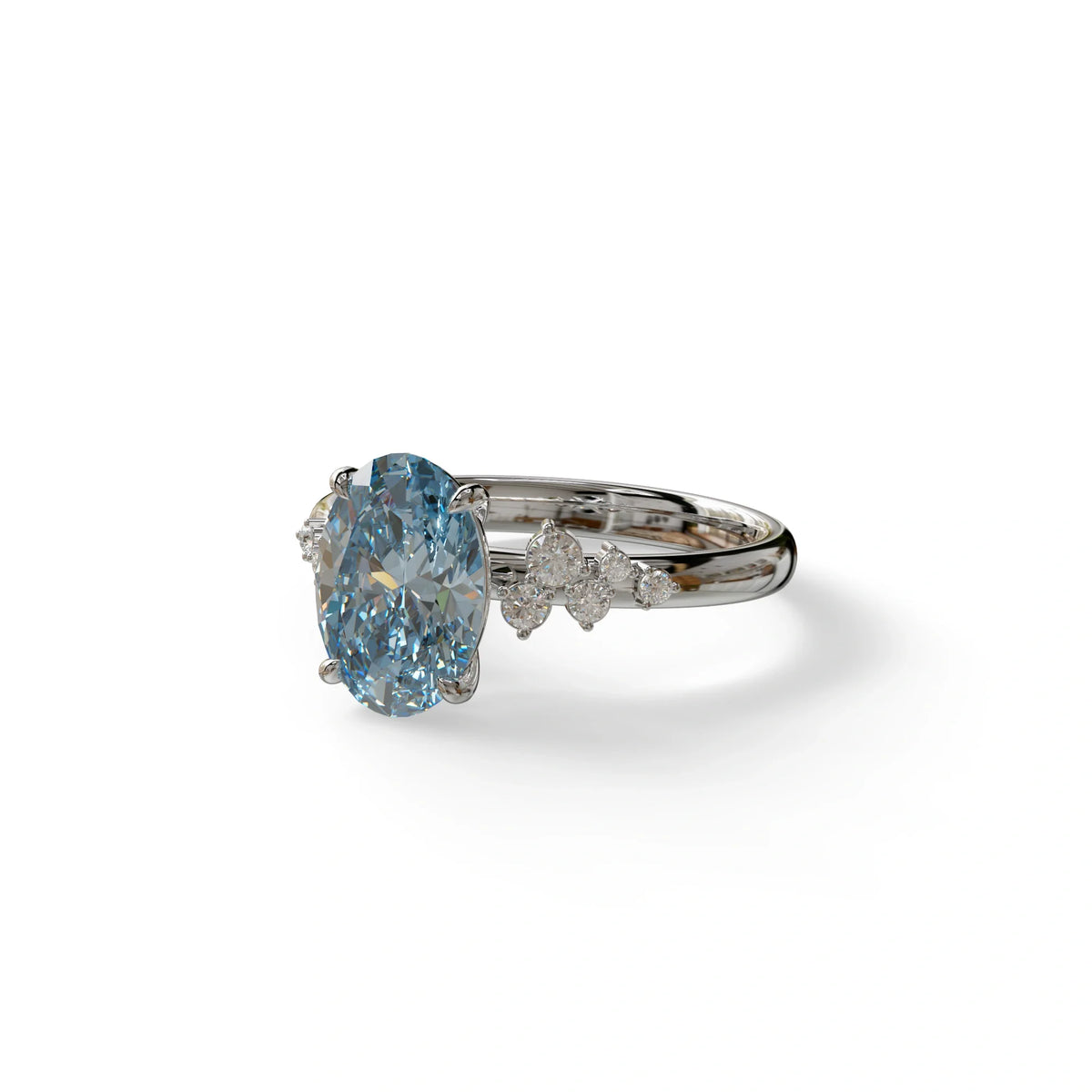 Blue Oval Cut Cluster-Vintage Setting Lab Grown Diamond Ring - Celeste Arc