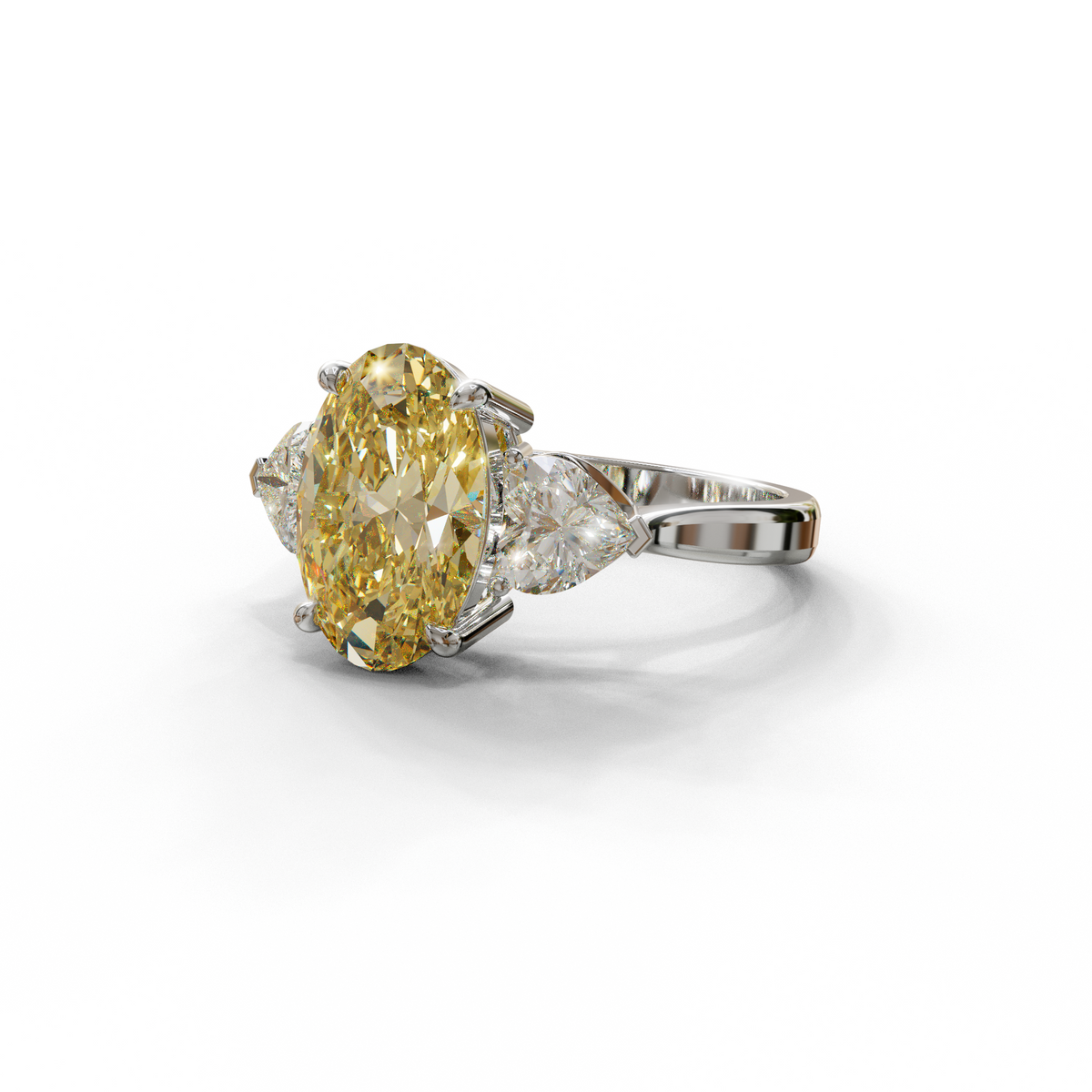 4 Ct Yellow Oval & Heart Shape 3 Stone Engagement Diamond Ring - Lucid