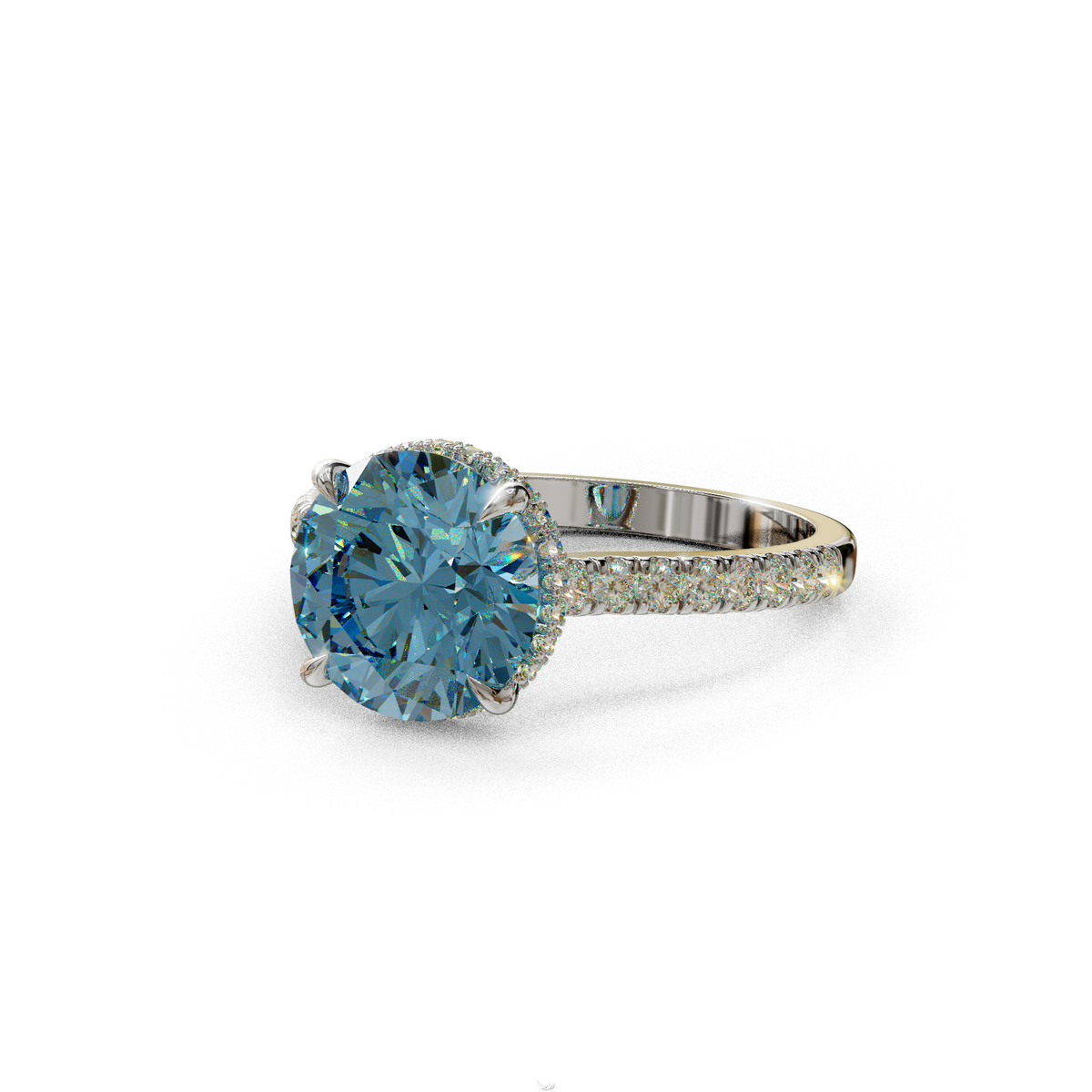 3 Carat Blue Round Cut Hidden Halo & Pave Setting Lab Diamond Ring _- Eblouissant