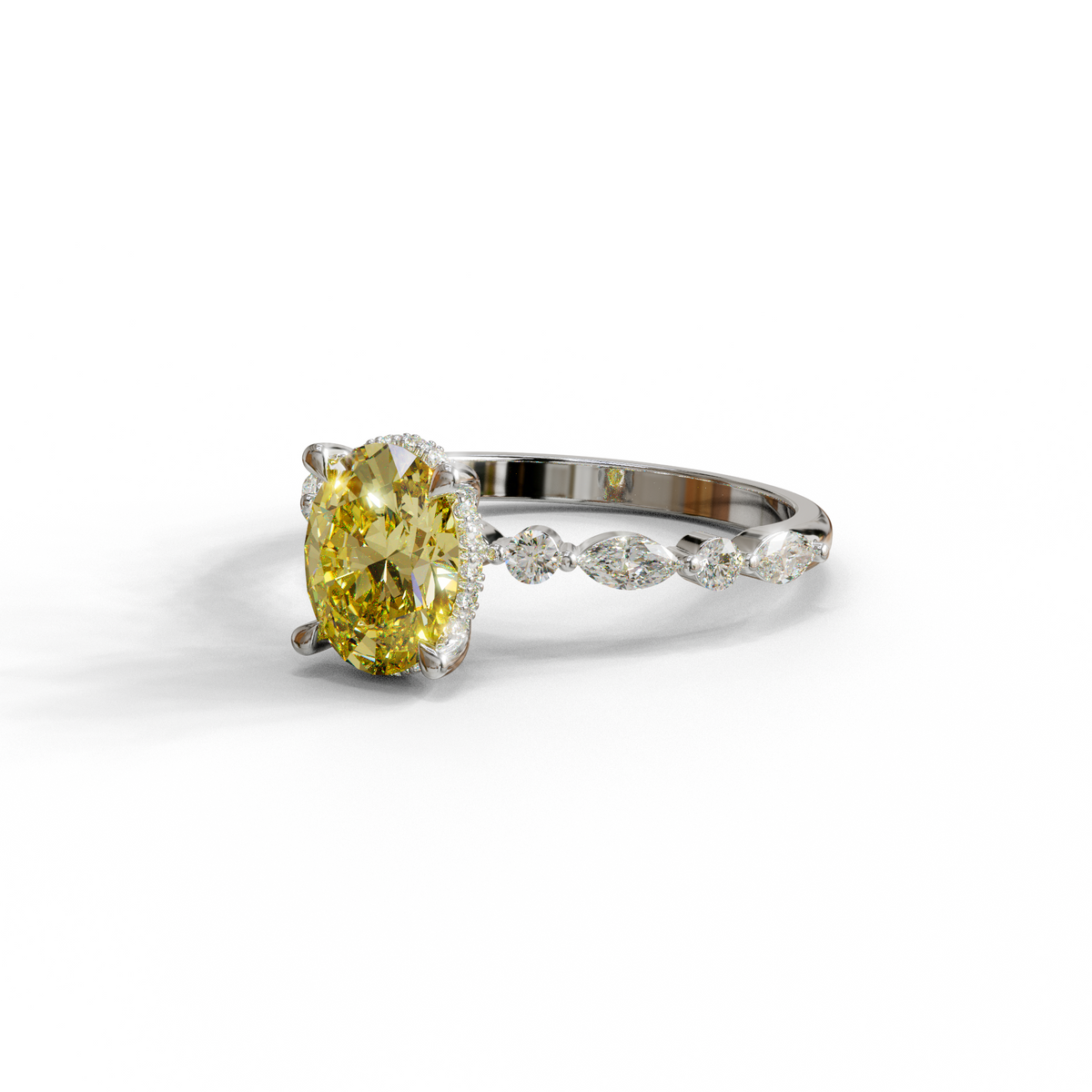 2 Carat Yellow Oval Cut Hidden Halo & Pave Lab Diamond Ring - Laina