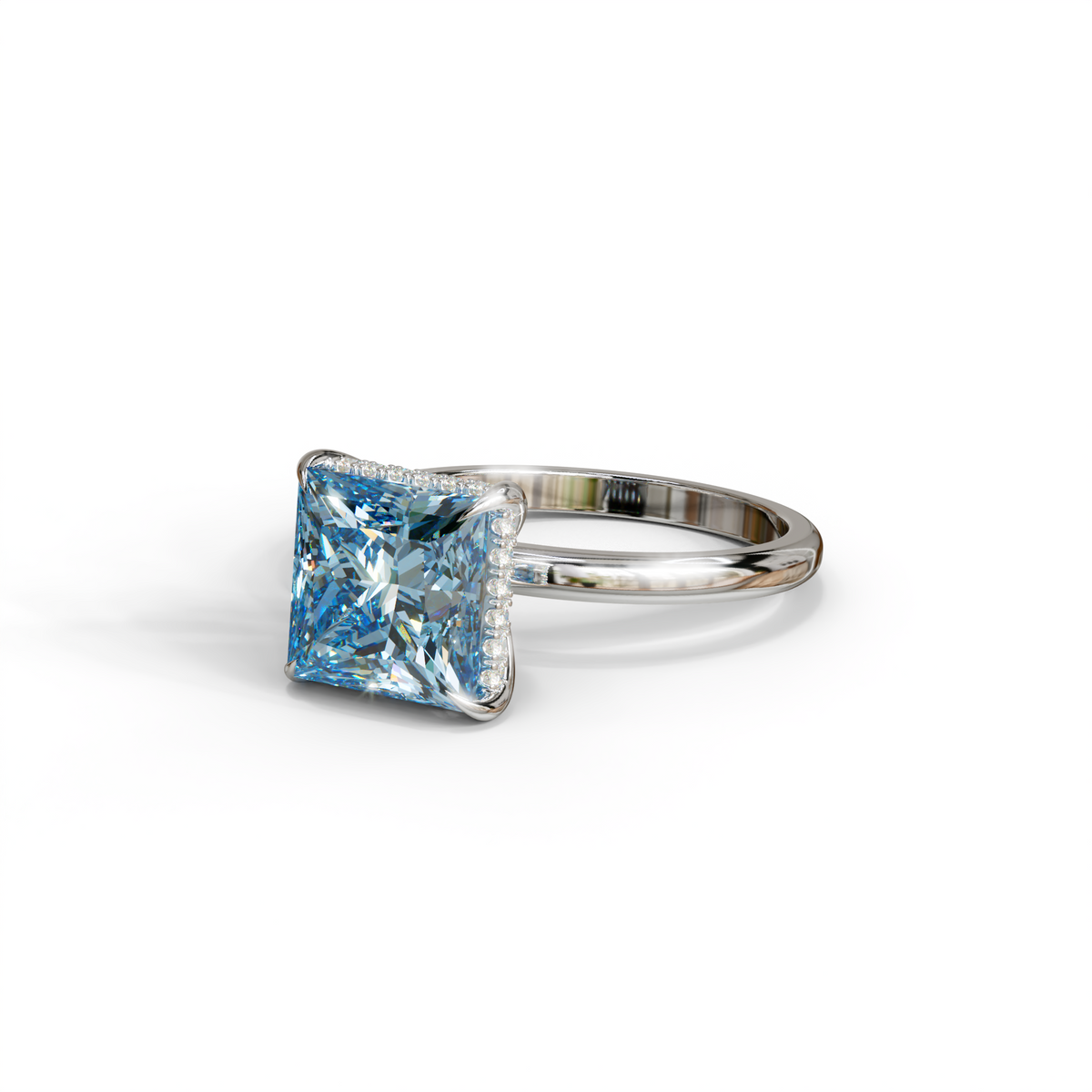3 Carat Princess Cut Blue Lab Diamond Hidden Halo Engagement Ring