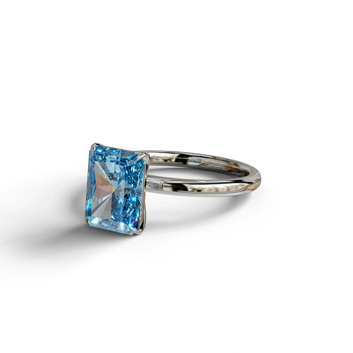 Fancy Blue Radiant Cut Solitaire Lab Grown Diamond Engagement Ring - Papilia