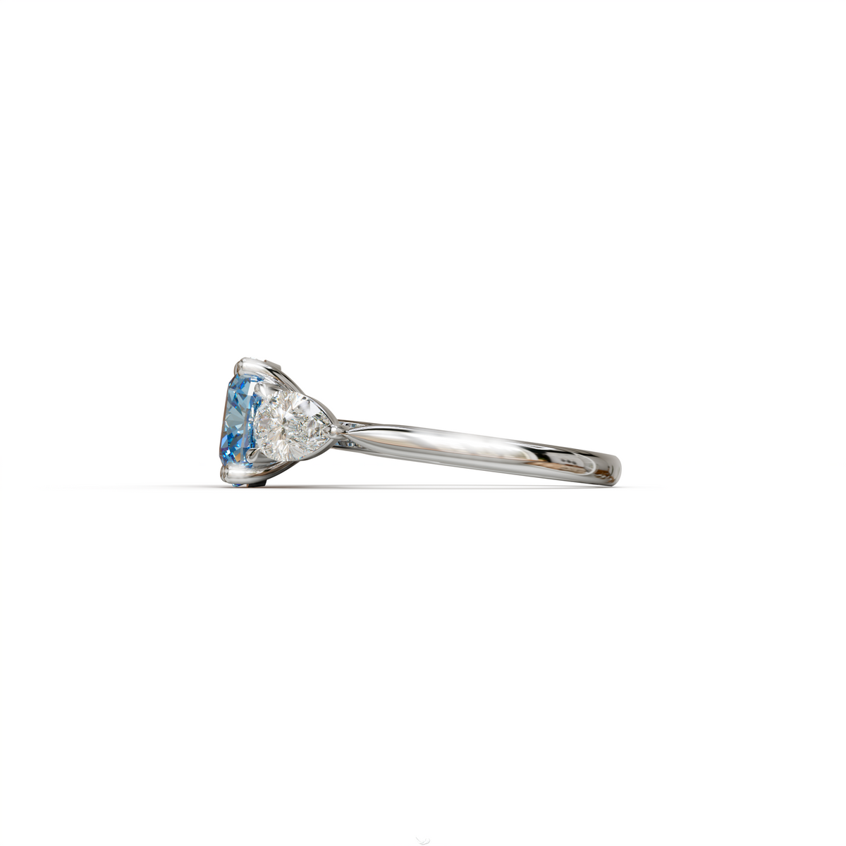 3 Ct Blue Cushion Cut Lab Diamond In 3 Stones Claw Prongs Setting Ring