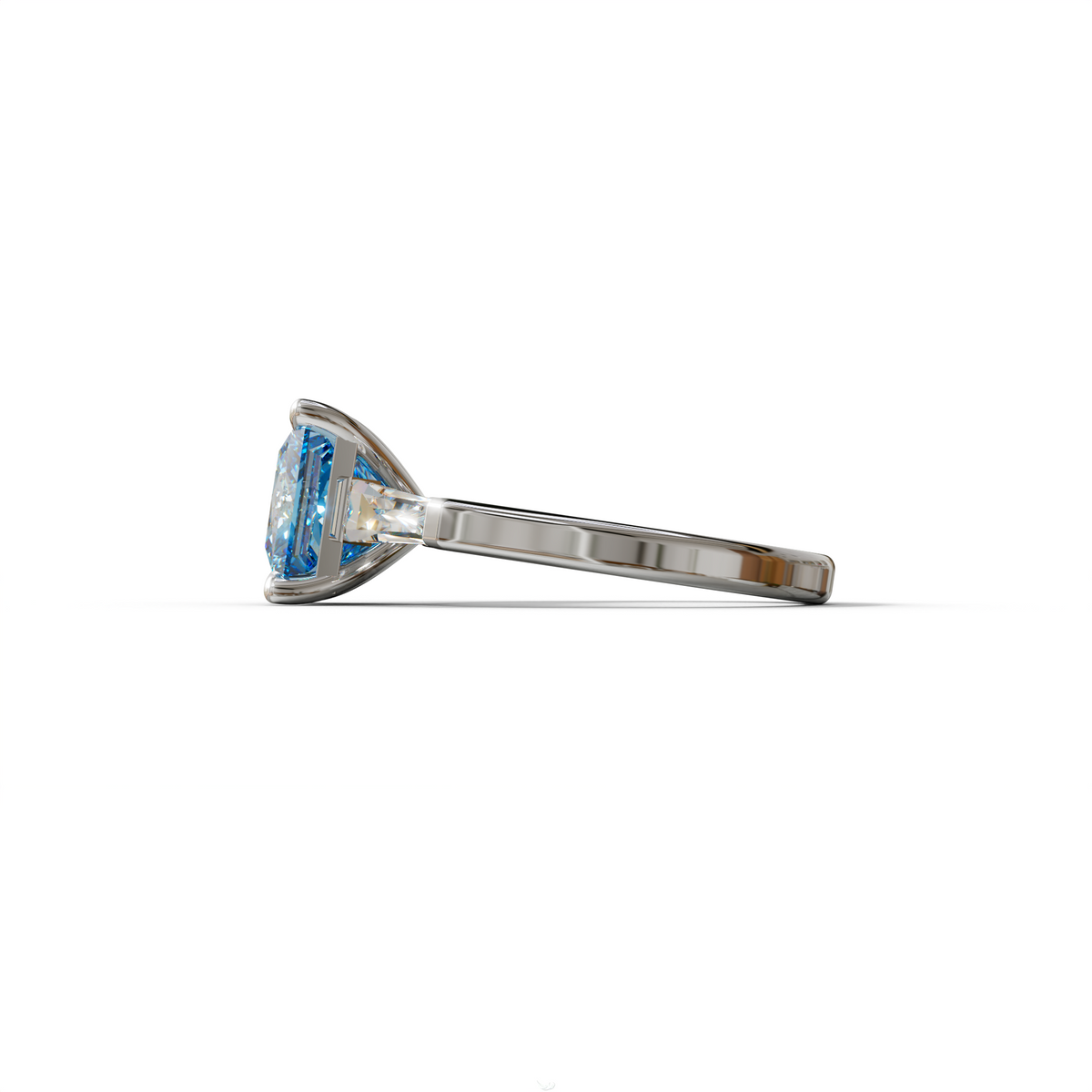 3 Carat Blue Princess & Baguette Cut Lab Grown Diamond Ring - Alluring