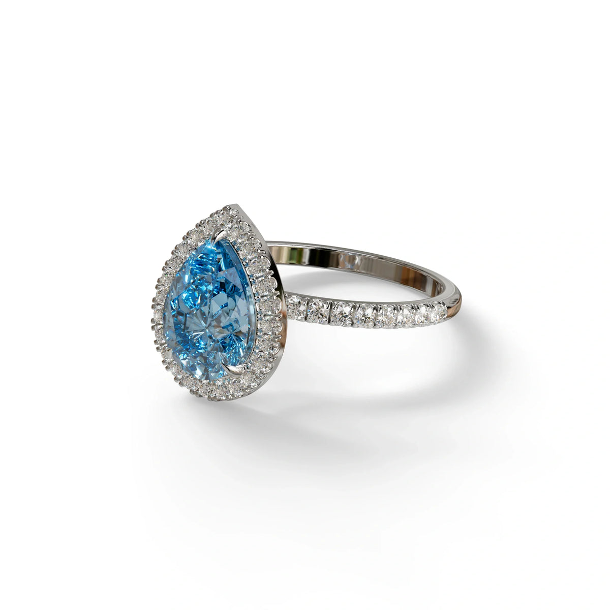 2 Carat Blue Pear Cut Halo & Pave Lab Diamond Ring - Glam Deck