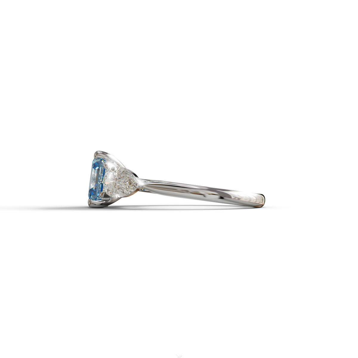 4 Carat Fancy Blue Asscher Cut Three Stone Lab Grown Diamond Engagement Ring
