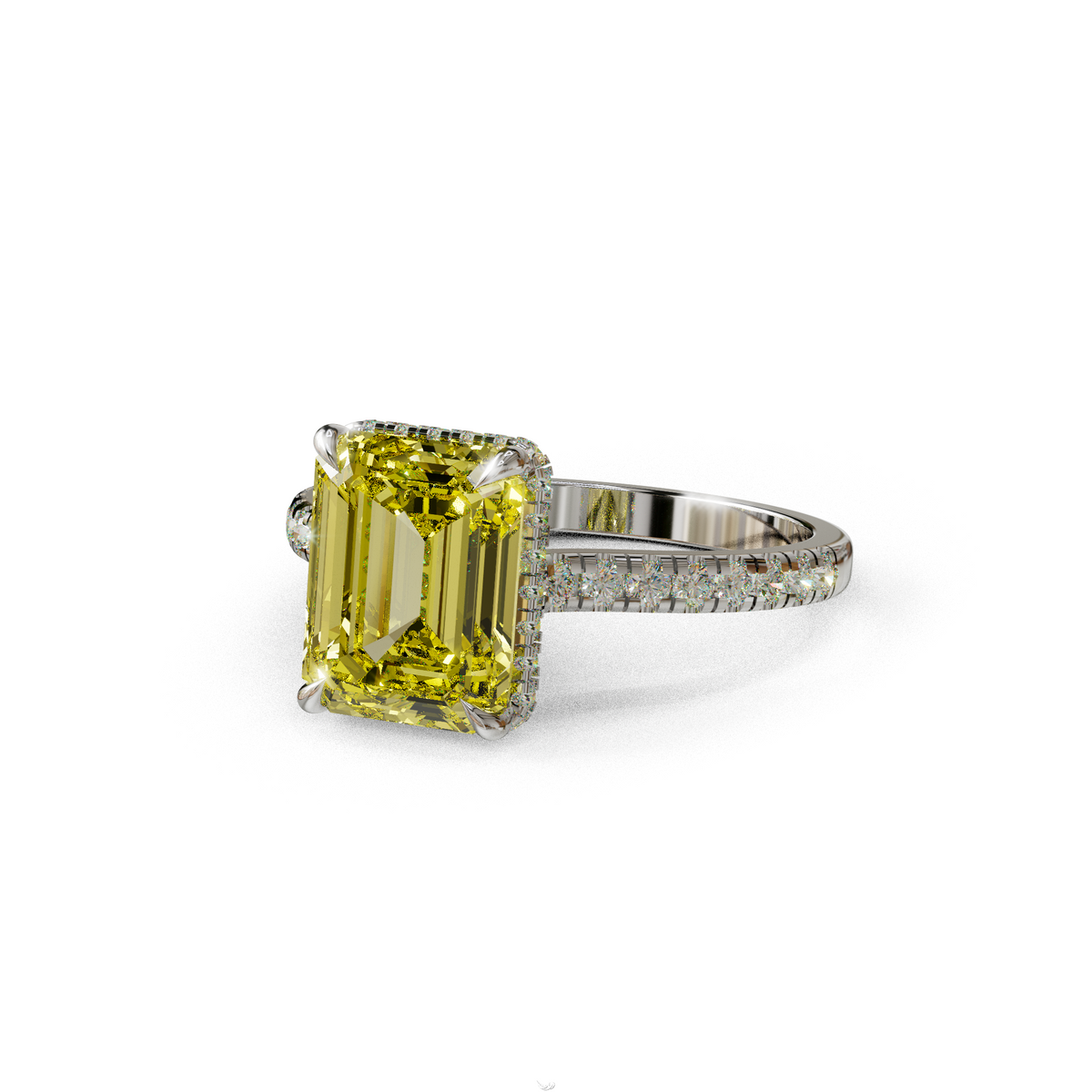 2.5 Ct Yellow Emerald Cut Lab Diamond In Hidden Halo & Pave Setting RIng - Siena