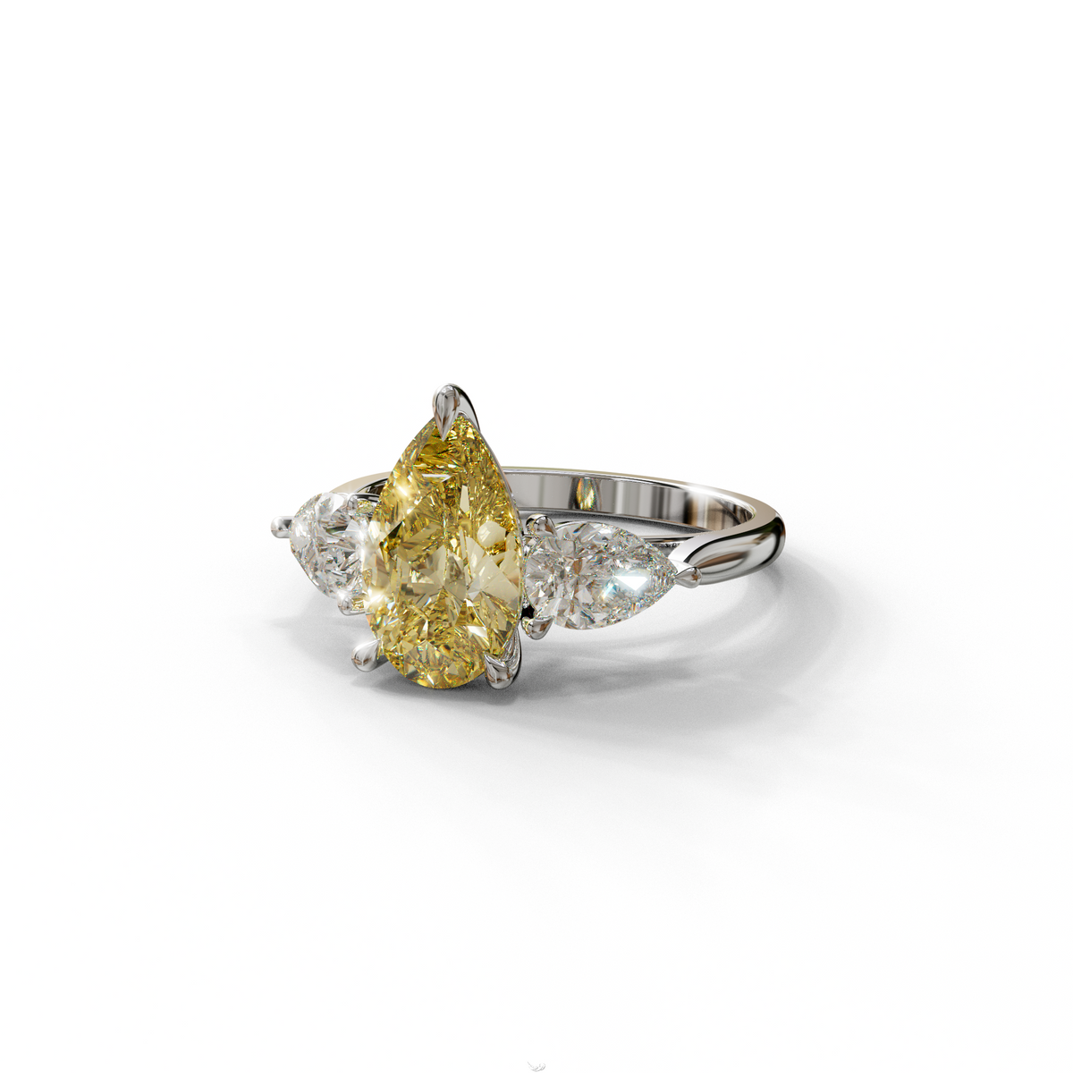 4 Carat Canary Yellow Pear Cut Three Stone Lab Grown Diamond Engagement Ring