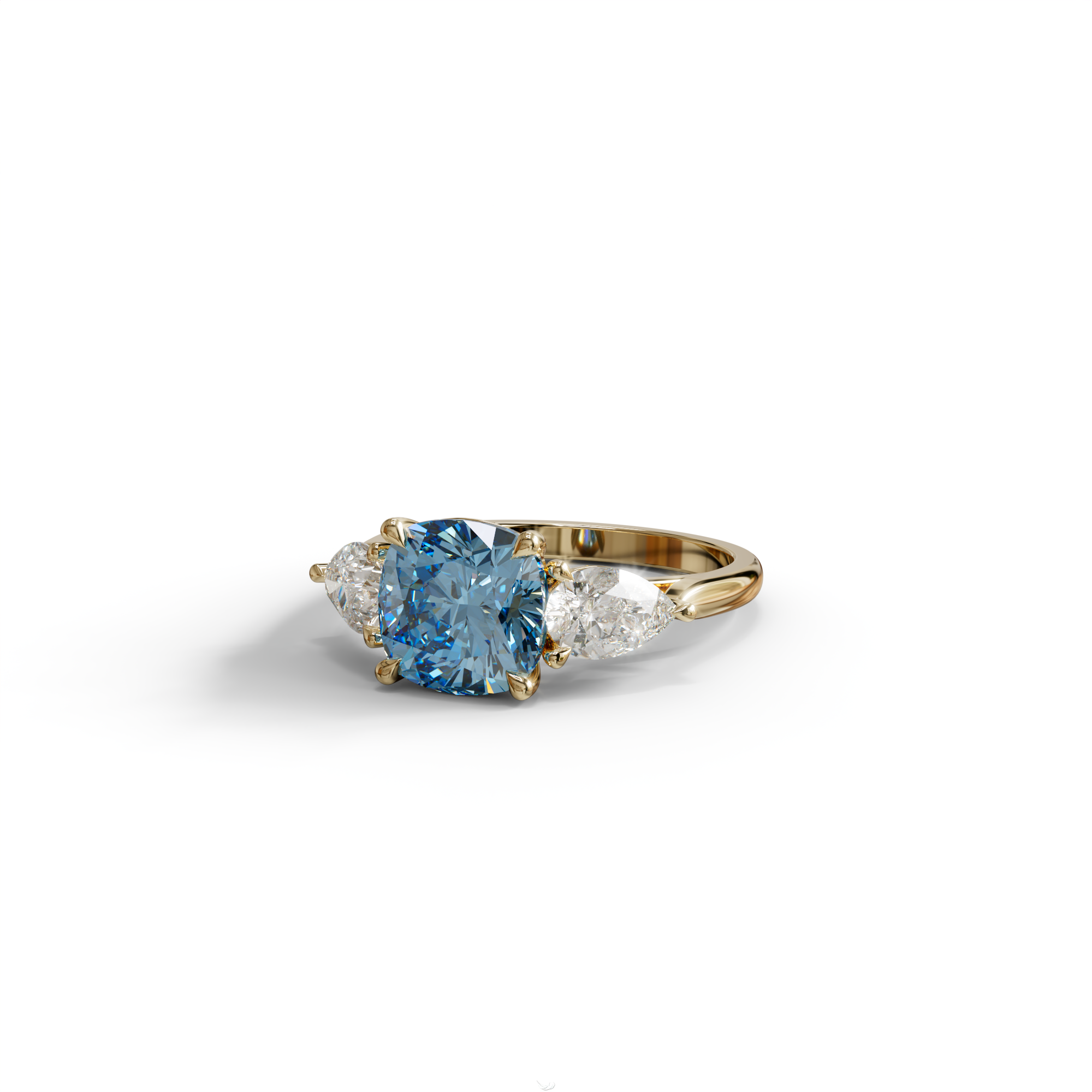 3 Ct Blue Cushion Cut Lab Diamond In 3 Stones Claw Prongs Setting Ring