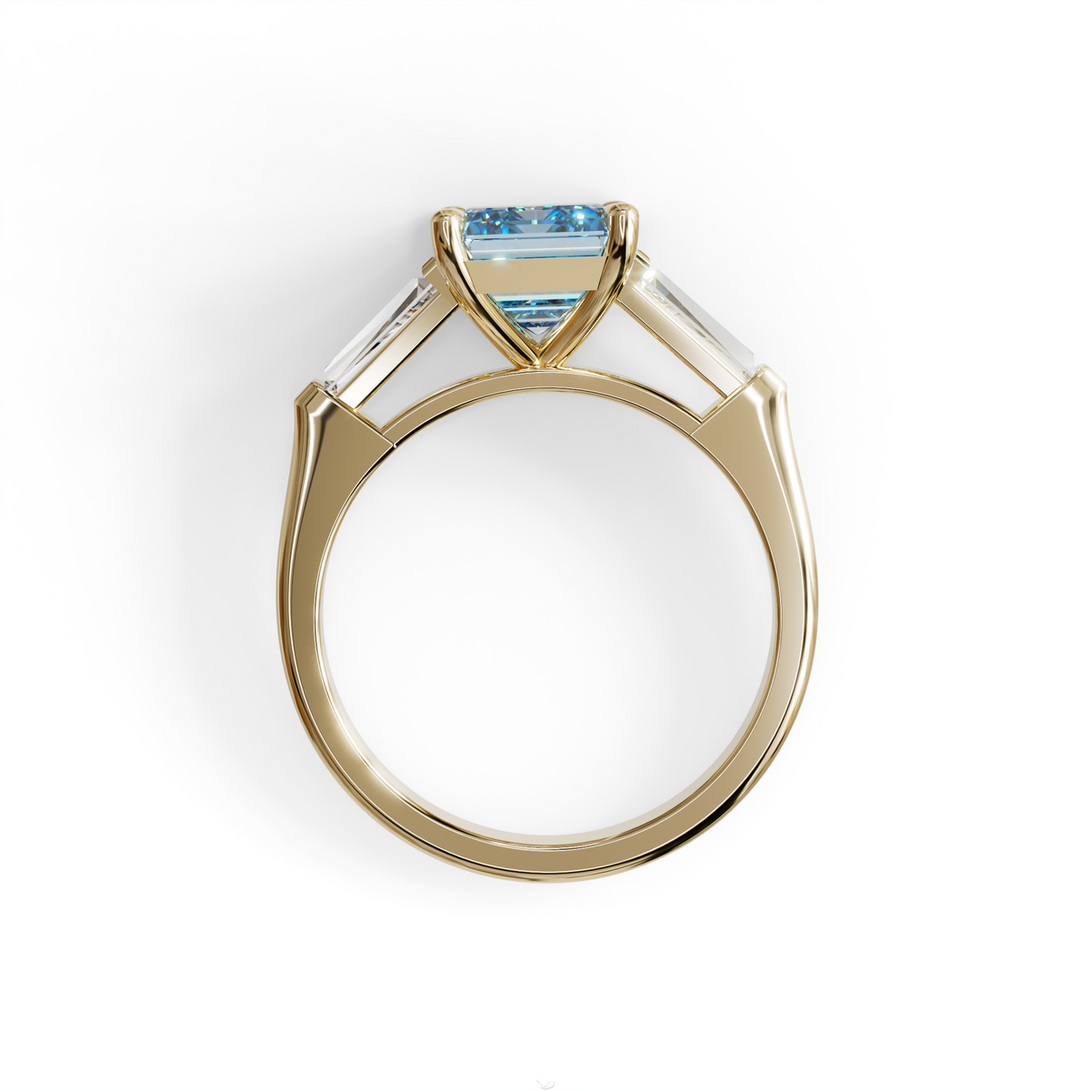 3.75ct Fancy Blue Emerald & Tapered Baguette Three Stone Lab Diamond Ring