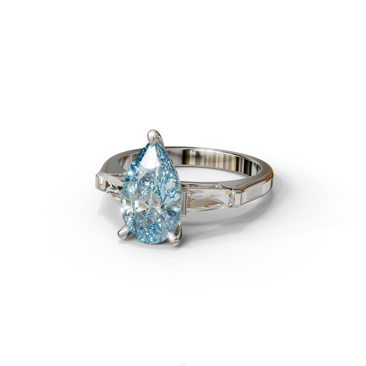 3 Carat Pear Cut Blue Lab Diamond Engagement Ring - Bella
