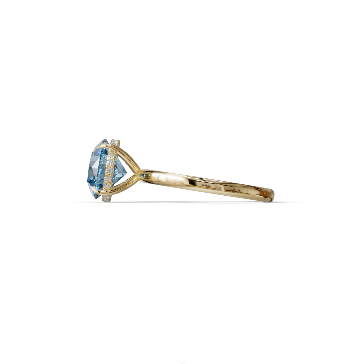 3 Carat Round Blue Hidden Halo Lab Diamond Ring - Luxe Cercle